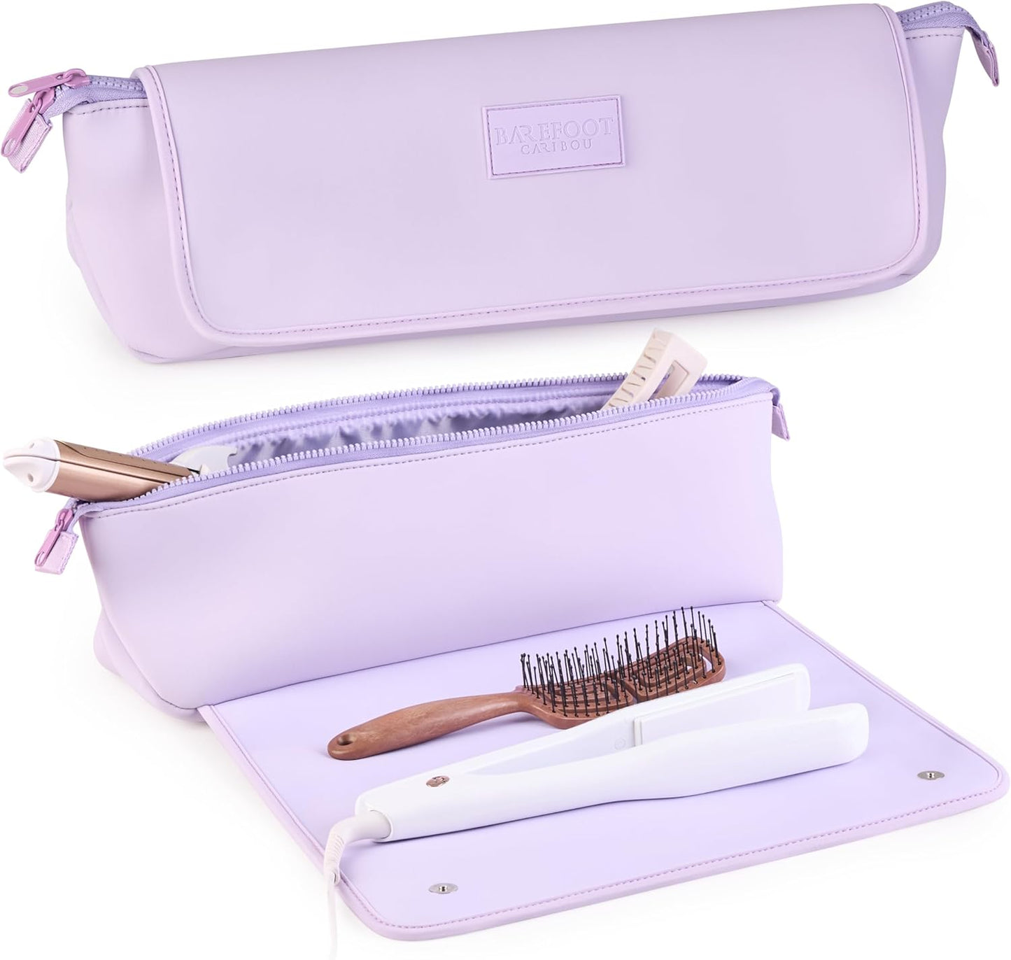 BAREFOOT CARIBOU Hair Tools Travel Bag and Heat Resistant Mat for Flat Irons, Straighteners, Curling Iron, and Haircare Accessories, 2-in-1 design, with Interior Pockets, Portable Organizer