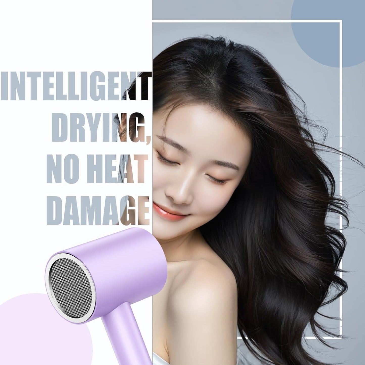 Salon Styling Hair Dryer with Wall Holder【Blue Light Negative Ions】 Fast Drying，High Power HairDryer for Home & Travel【Equipped 360 Rotatable Blow Dryer Stand 】 110V Matte Texture - Pearly White