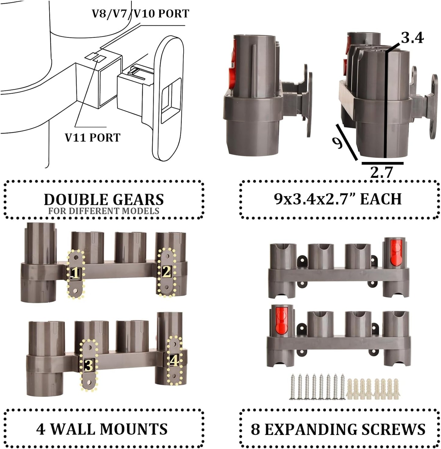 Attachments Mount Holders Compatible with Dyson Gen 5 Gen5 V15 V12 V11 V10 V8 V7 Vacuum Cleaner Accessories Storage Tool Replacement Parts