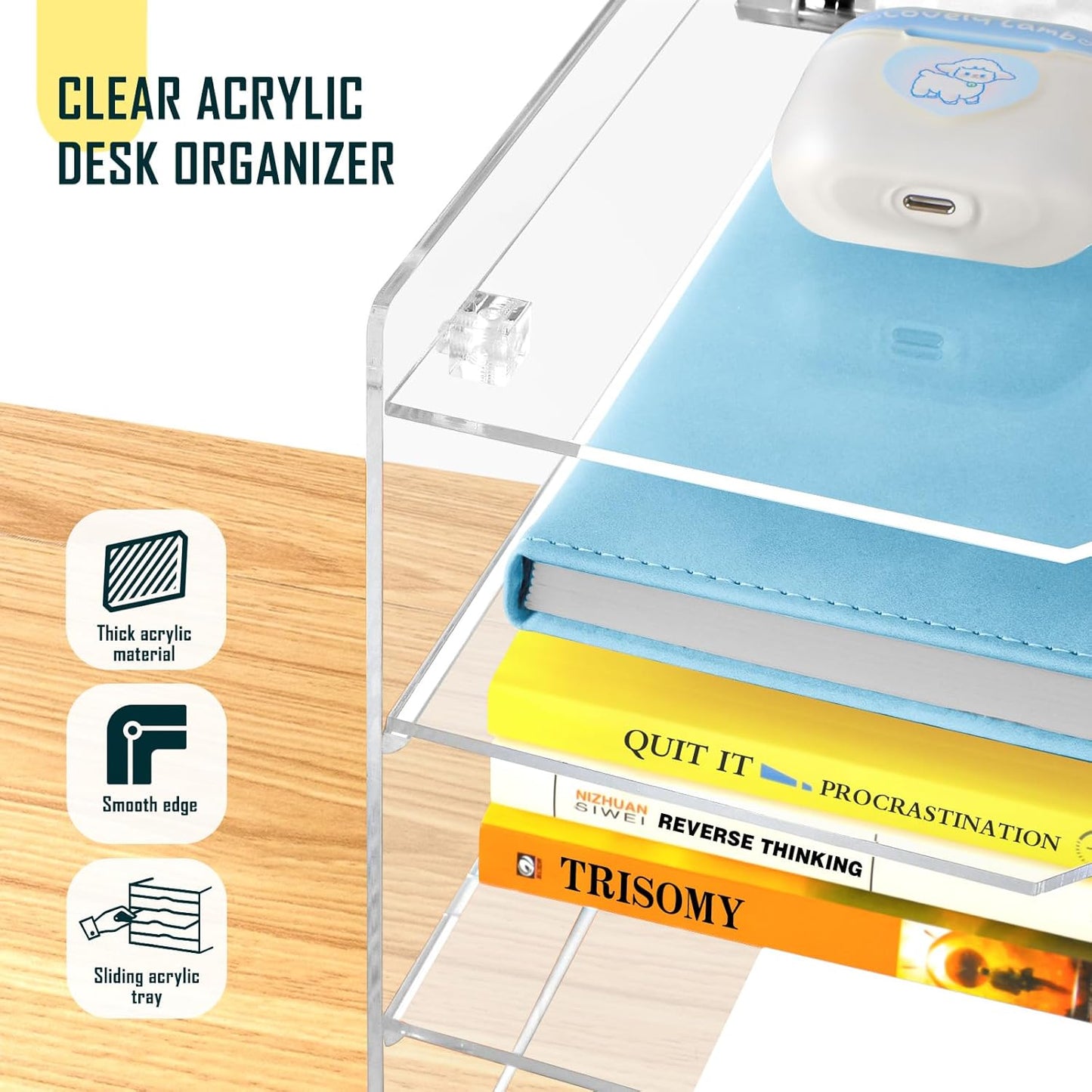 KKU 5 Tier Clear Acrylic Desk Organizer, Letter Tray Paper File Desk Organizer and Accessories For Office Supplies