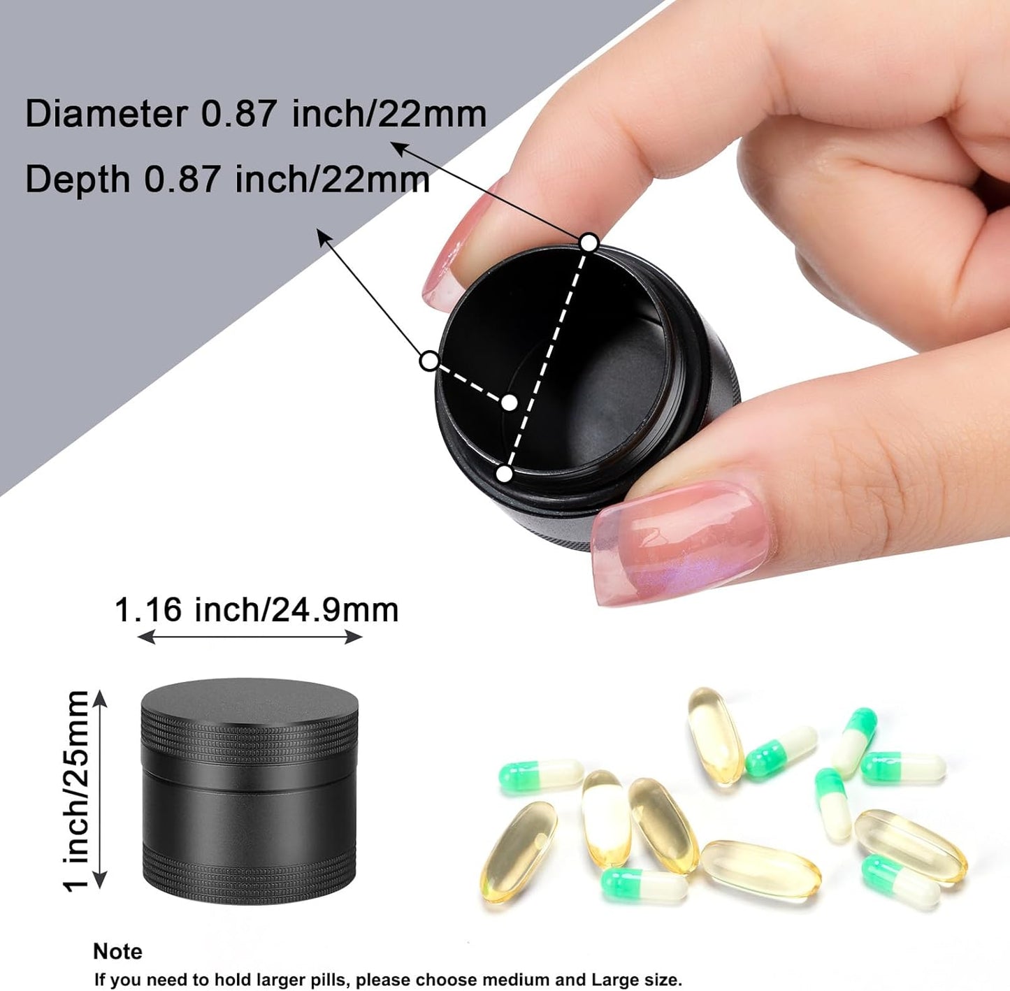 Small Daily Pill Box - Portable Waterproof Metal Pill Case for Pocket or Purse Aluminium Alloy Round Travel Pill Container Medicine Vitamin Organizer Unique Gift