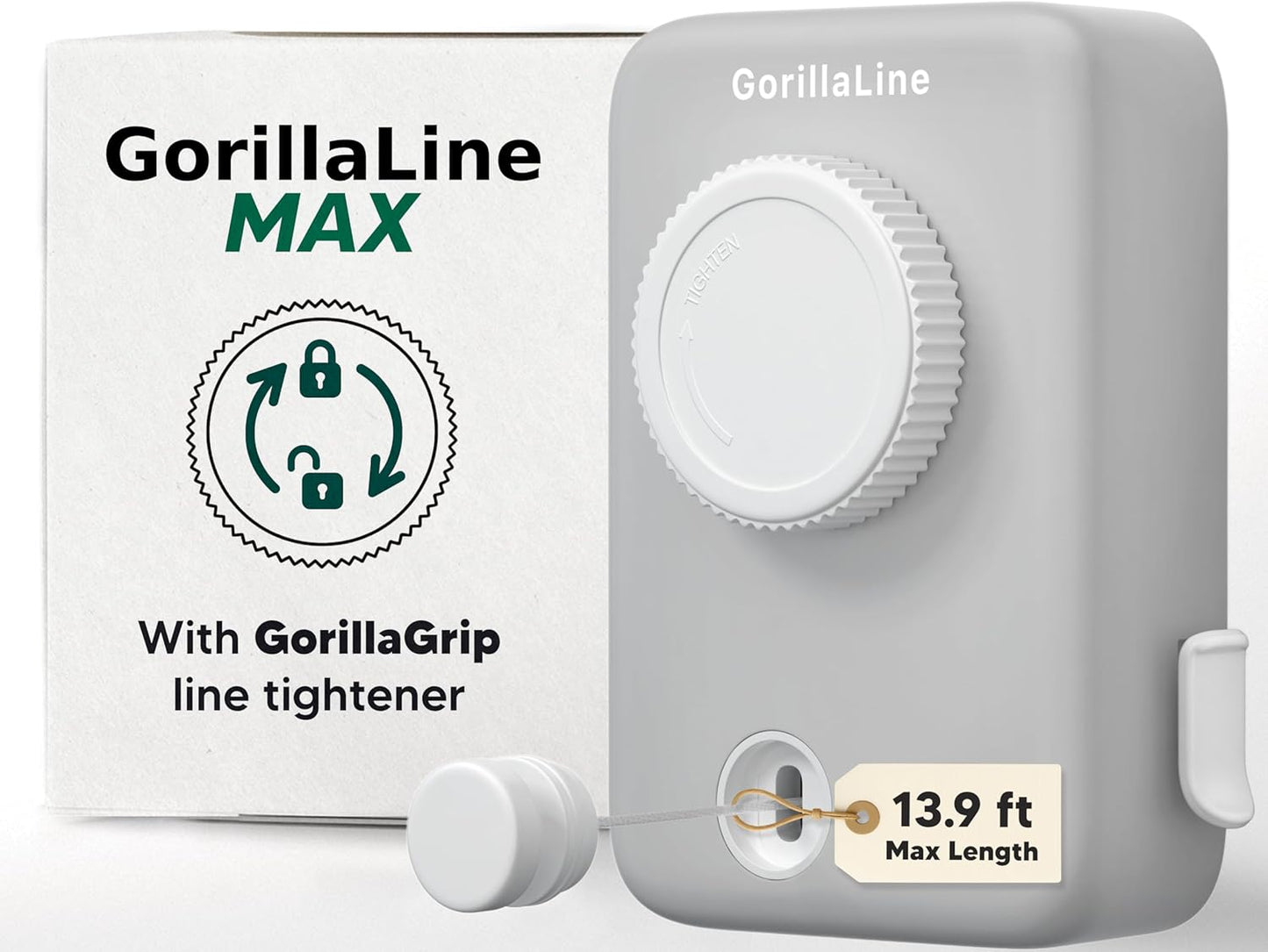 GorillaLine Max - Retractable Clothesline Indoor Outdoor Clothes Line - Heavy Duty Clothes Drying Laundry Line - Wall Mounted Drying Rack - Air Dry Clothing - Max Tighten with GorillaGrip
