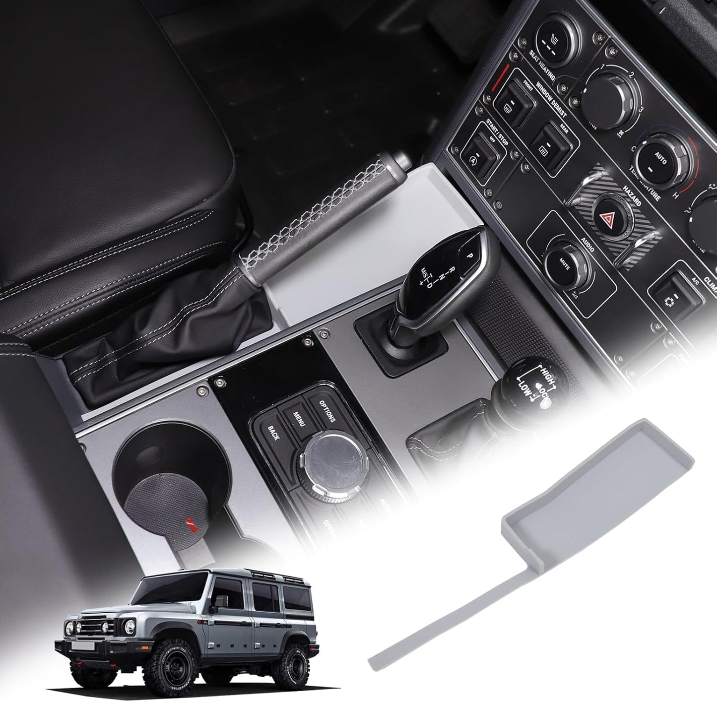 Center Console Organizer Compatible with INEOS Grenadier 2020-2024, Center Console Hand Brake Storage Box Armrest Organizer Insert Tray Accessories (Gray)