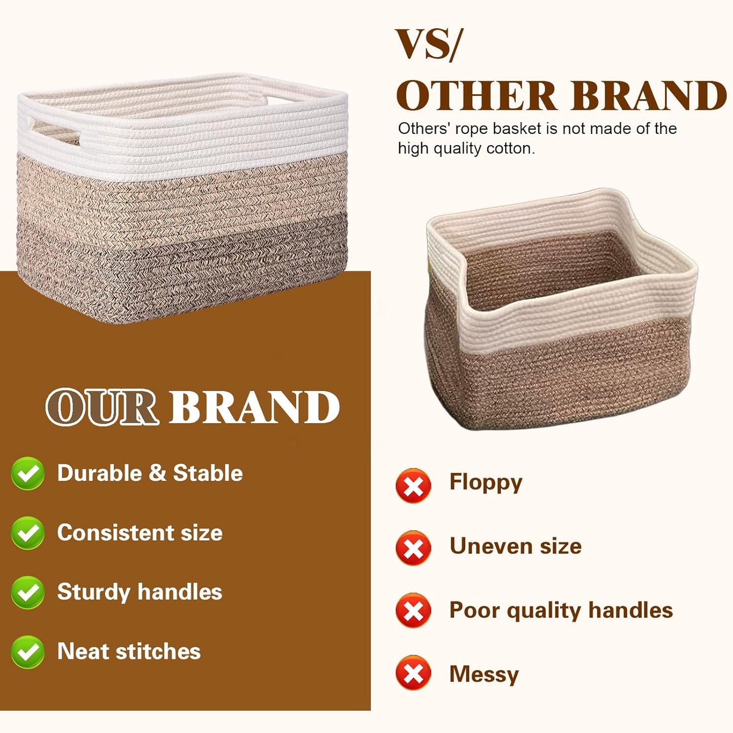 Storage Baskets for Organizing, 4 Pack Storage Baskets for Shelves, Woven Basket for Shelves, Closet Organization, Rectangle Organizer Basket Gifts Empty, 13"Lx8.7"Wx7.9"H Decorative Bins with Handles