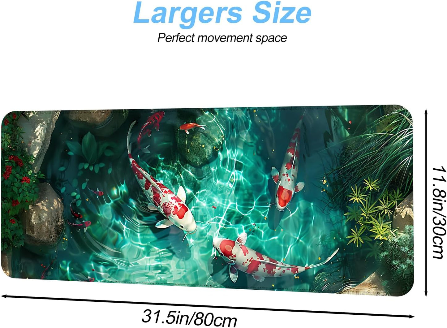 Koi Fish Mouse Pad XXL – Large Japanese Pond Desk Mat with Water Reflection, Extended Non-Slip Gaming Mousepad for Office, Home, Laptop, Workstation, 31.5 x 11.8 in