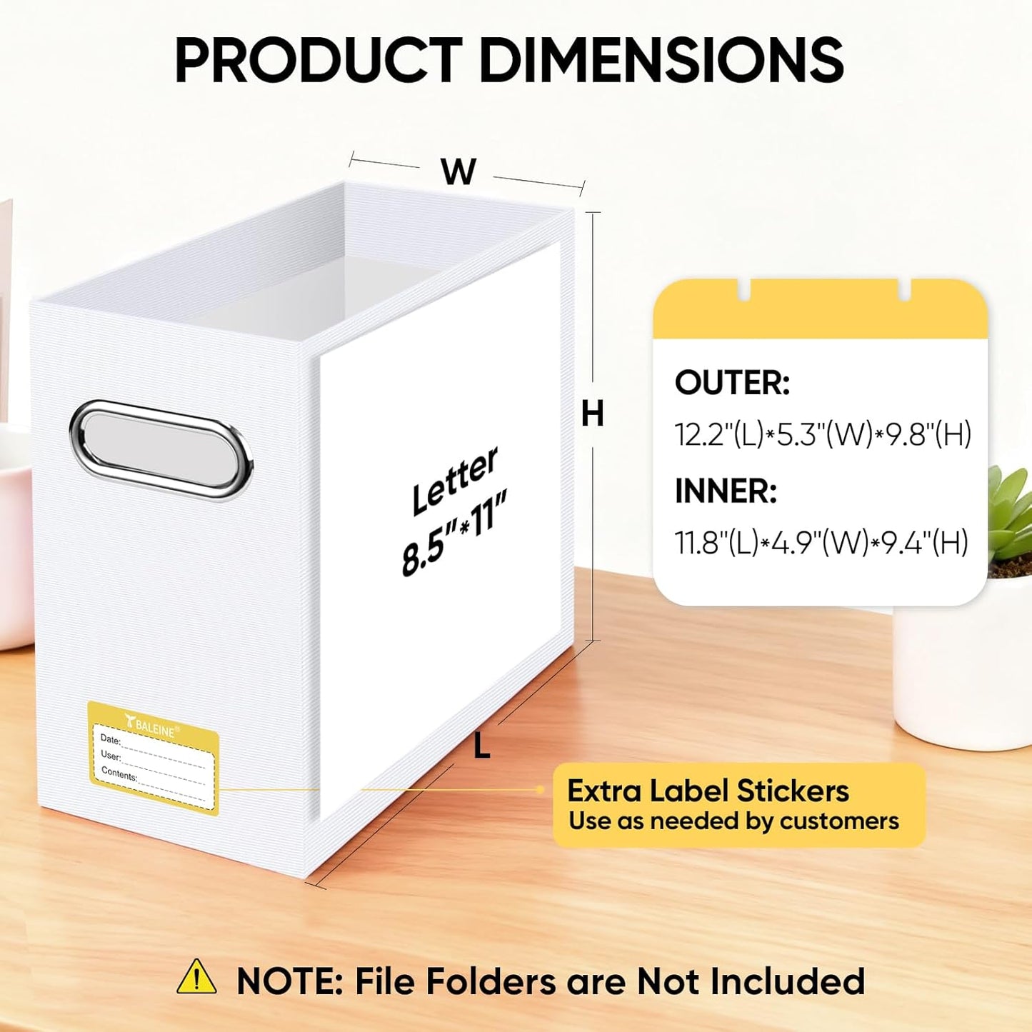 BALEINE File Organizer Box, Cardboard File Folder Organizer with Handle for Letter Size, Portable Collapsible Hanging Filing Box for Home Office Document Storage (2 Pack, White)