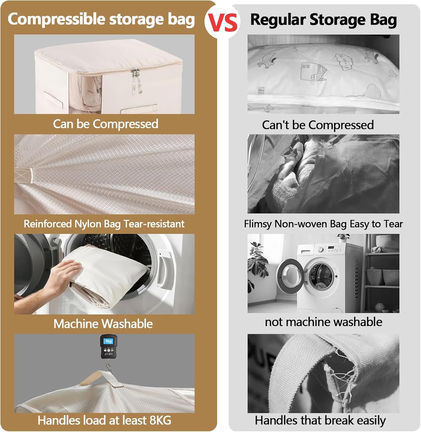 2 Pack Space Saving Comforter Storage Bag with Handle, 3-Layer Compression Blanket Storage Bags Adjustable In 3 Sizes (142L, 107L, 71L), Washable Bedding Organizer For Pillow Duvet Clothing Plush Toy