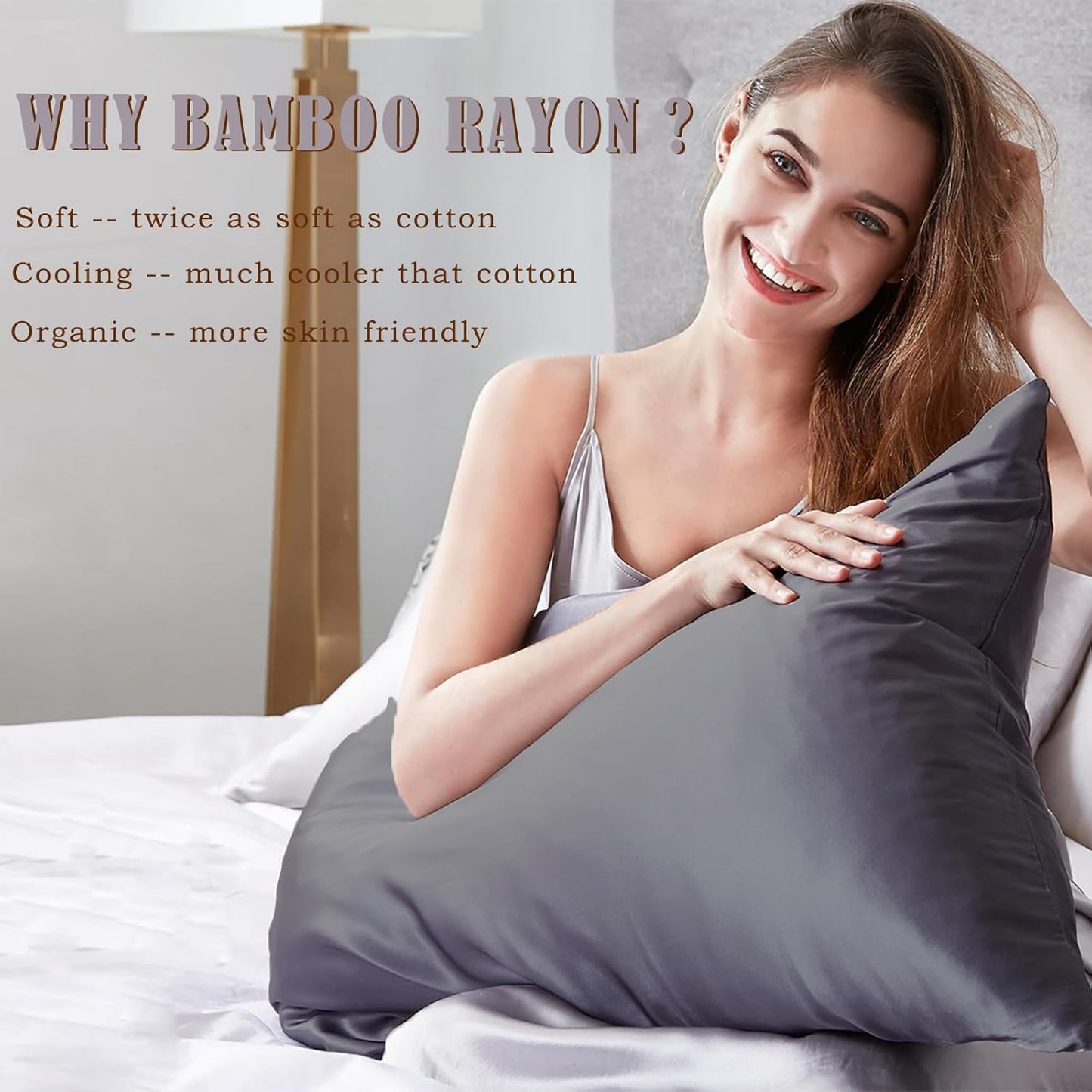 TELUS Pillow Cases King Size 2 Pack, Bamboo Rayon & Lyocell Pillowcase with Envelope Closure, Cooling Breathable Pillow Cover for Hot Sleeper & Night Sweats, 20x40 inch, Deep Grey