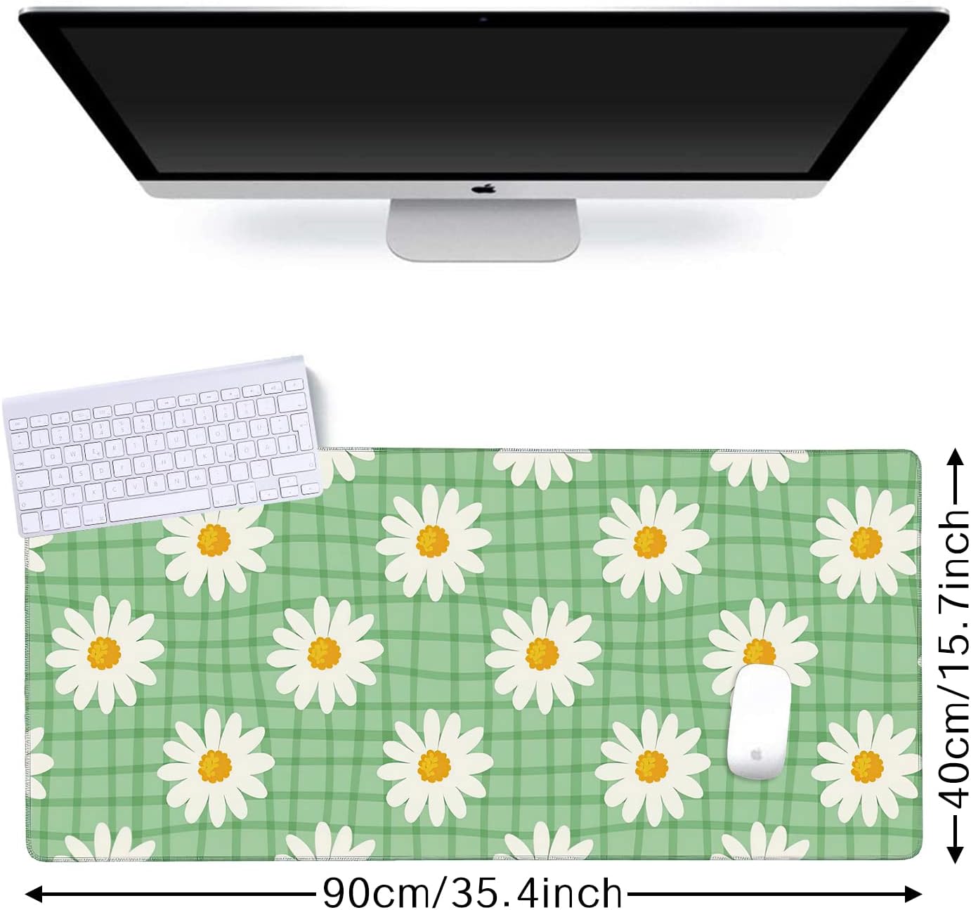 Daisy Floral Gaming Mouse Pad XXL Large Desk Mouse Pad Keyboard Mat with Stitched Edges Waterproof Non-Slip Desk Mat for Laptop,Keyboard,Computer 35.4 * 15.7 Inch