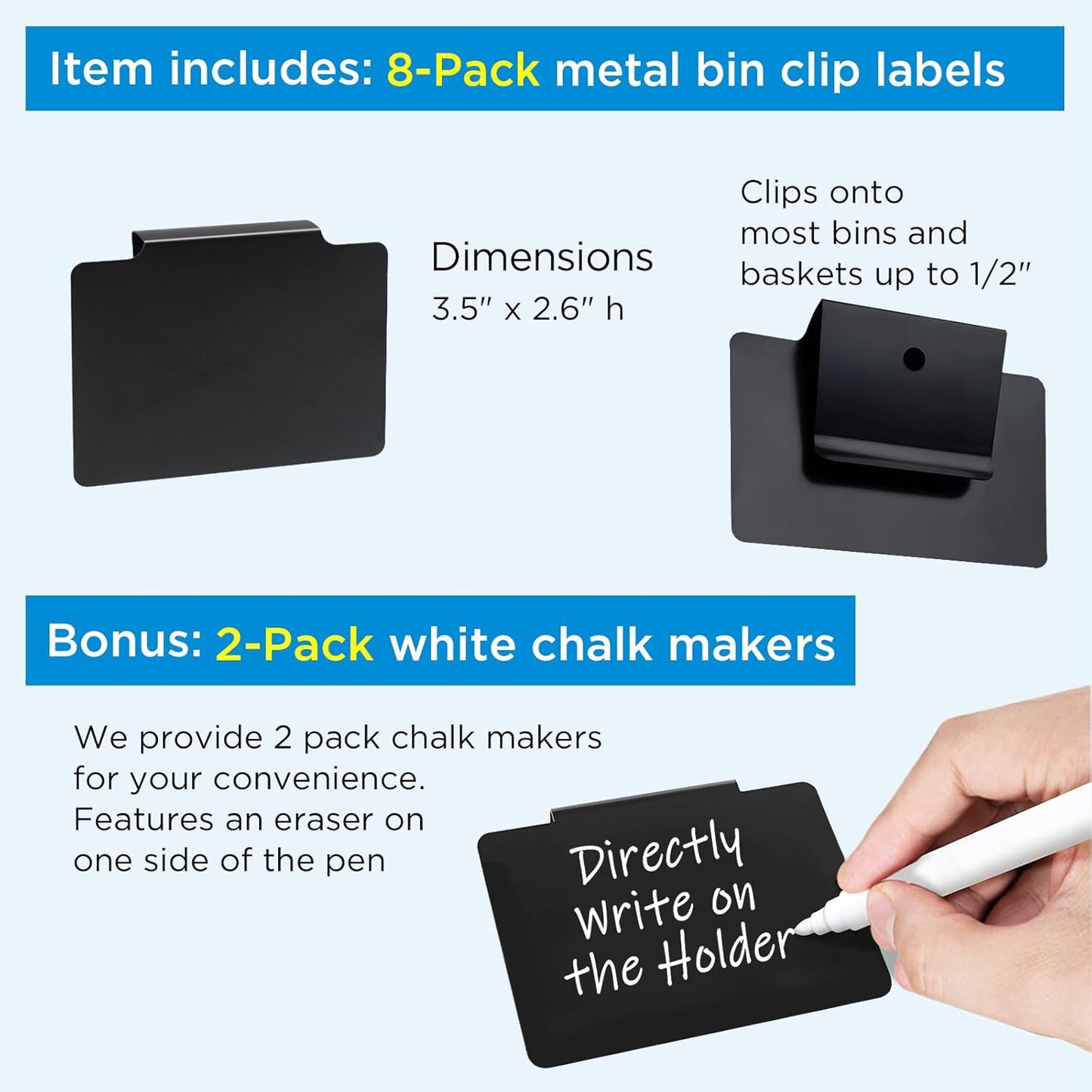 Metal Clip on Pantry Labels for Storage Bins - Chalkboard Tags for Kitchen Organization, Baskets & Containers