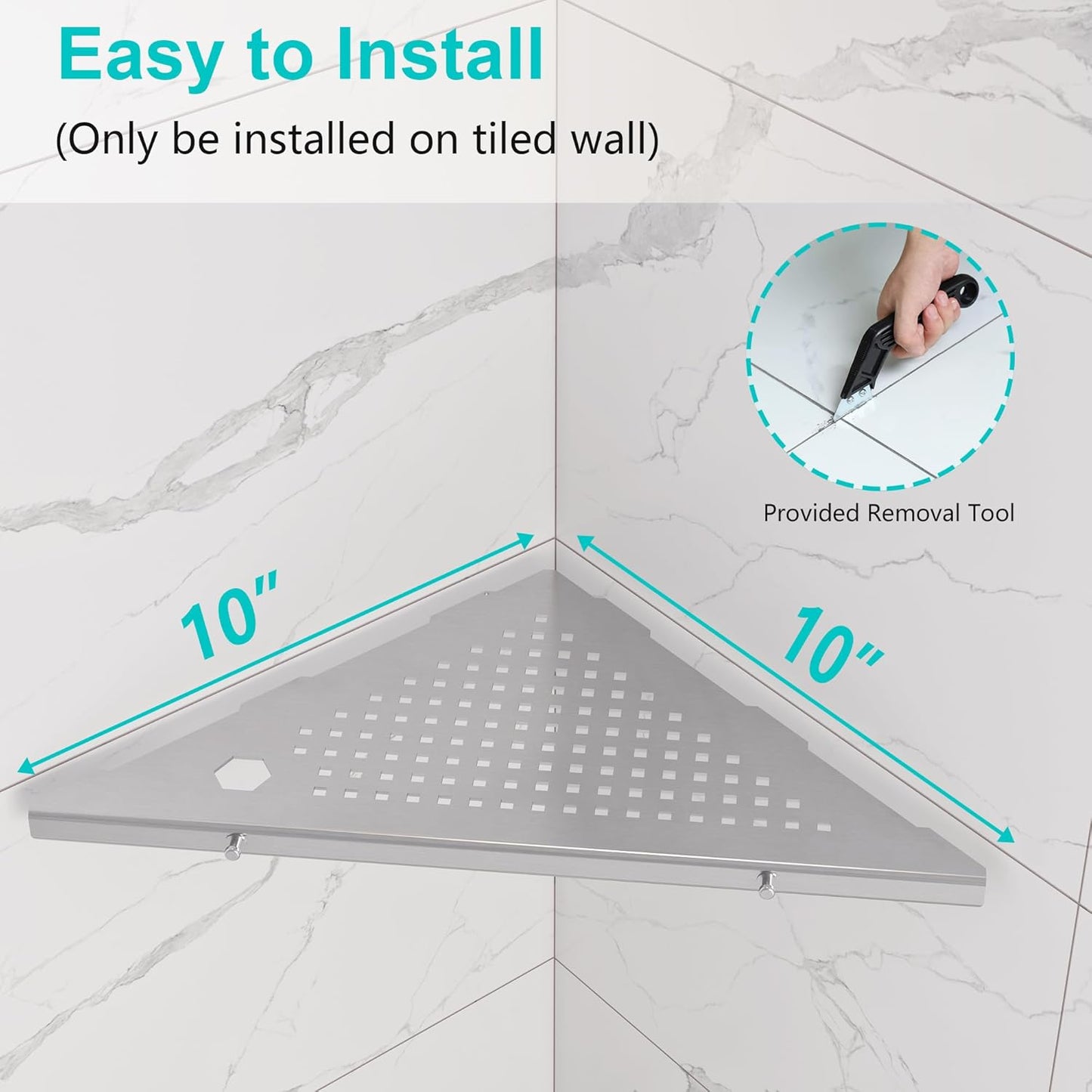 10" Bathroom Corner Shelf, 2 Pack Recessed Shower Shelf Caddy, SUS304 Stainless Steel Shelf Wall Mount Triangular, No Drilling Brushed Nickel