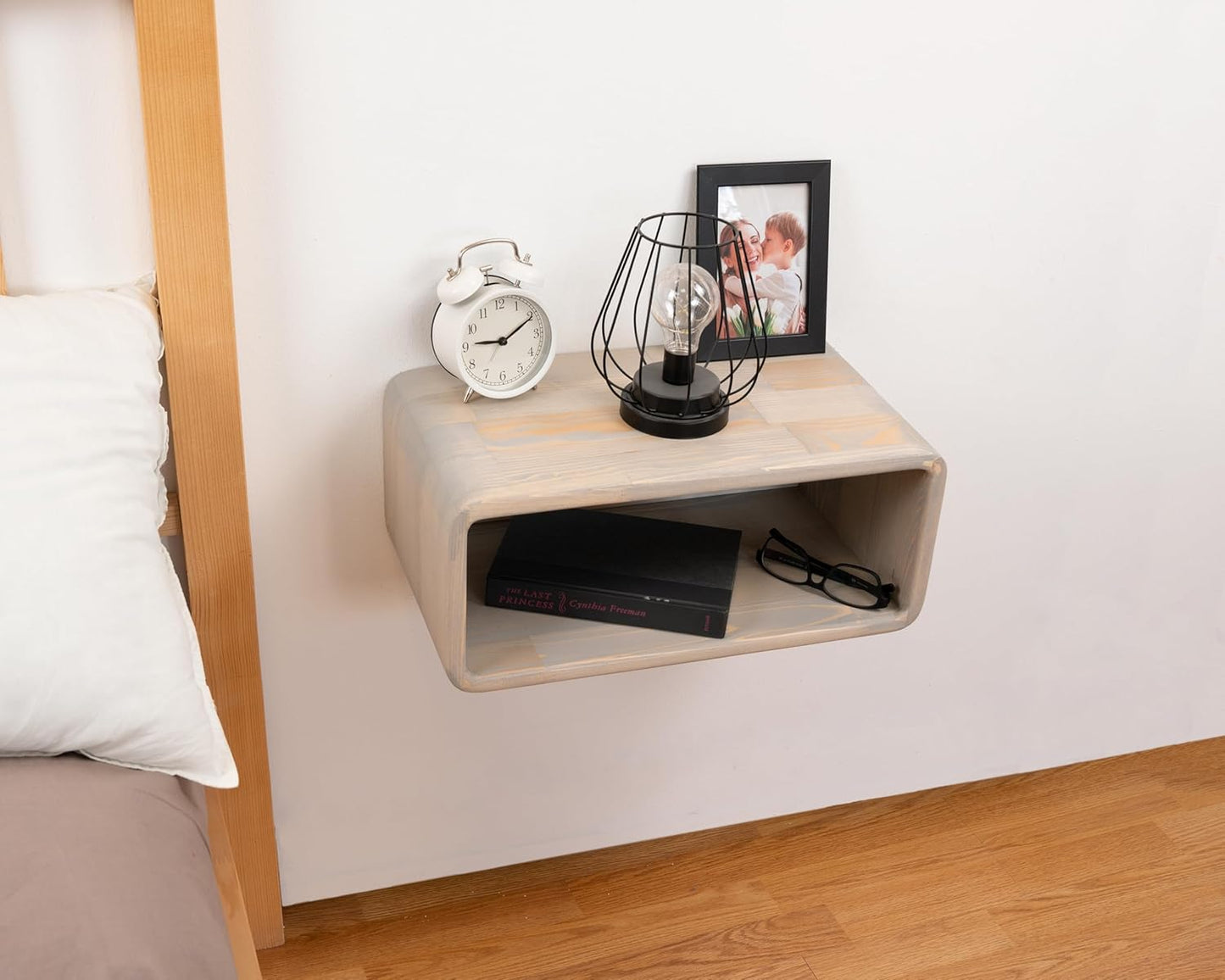 Floating Nightstand Wooden, Bedside Table, Nightstand Shelf, Handmade, Wall Mounted Bedside Shelf, Minimalist and Unique Style (Lizbon)