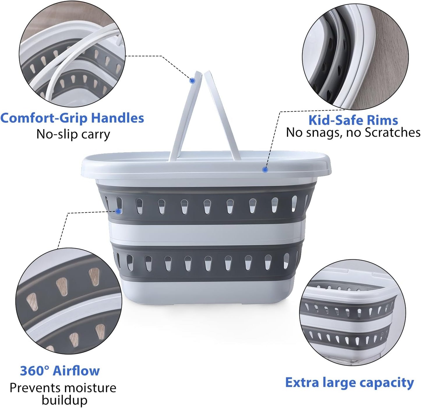 Monozuki Collapsible Plastic Laundry Basket 10.6 gallon(40L) 2pcs Eco-recycled material- Foldable Pop Up Storage Container/Organizer - Space Saving Hamper/Basket BPA Free