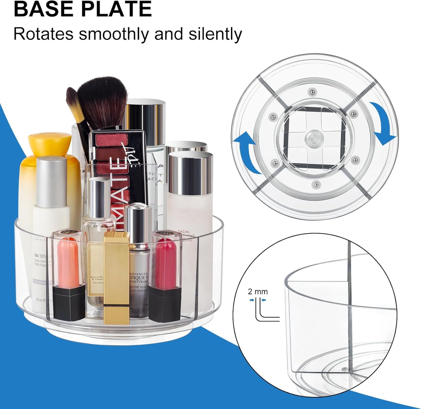 360° Rotating Makeup Organizer Clear Turntable Lazy Susan Organizer for Vanity, Bathroom Counter, Spinning Cosmetic Display Case with 5 Compartment Holder for Skin Care, Makeup Brushes, Lipsticks