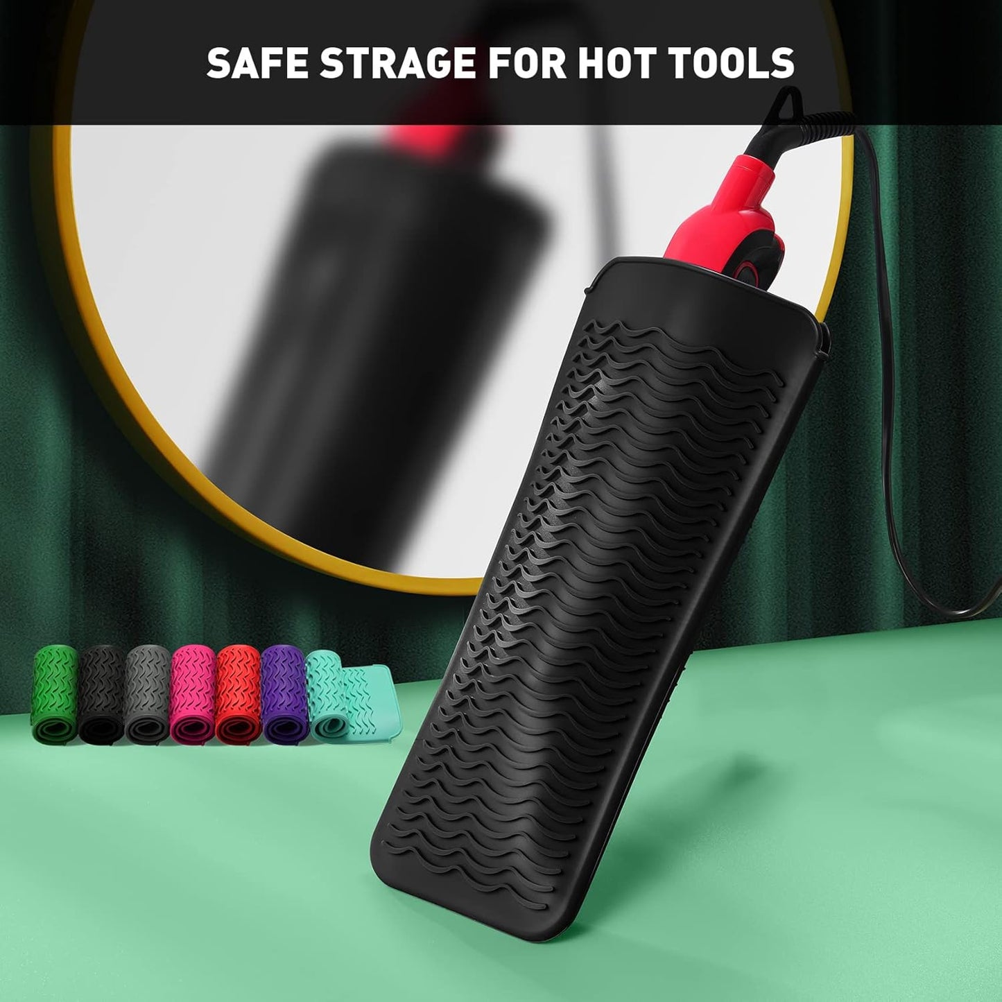 ZAXOP 2 Pack Heat Resistant Silicone Mat Pouch for Flat Iron, Curling Iron,Hair Straightener,Hair Curling Wands,Hot Hair Tools (Purple & Black)