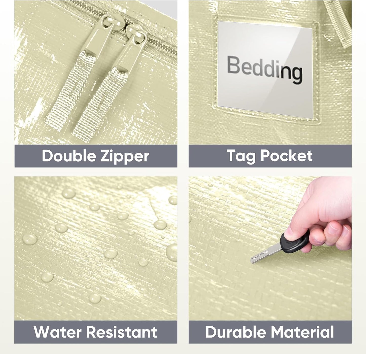 TICONN 2 Pack Extra Large Moving Bags with Zippers & Carrying Handles, Heavy-Duty Storage Tote Moving Boxes for Space Saving (2 Pack, Cream)