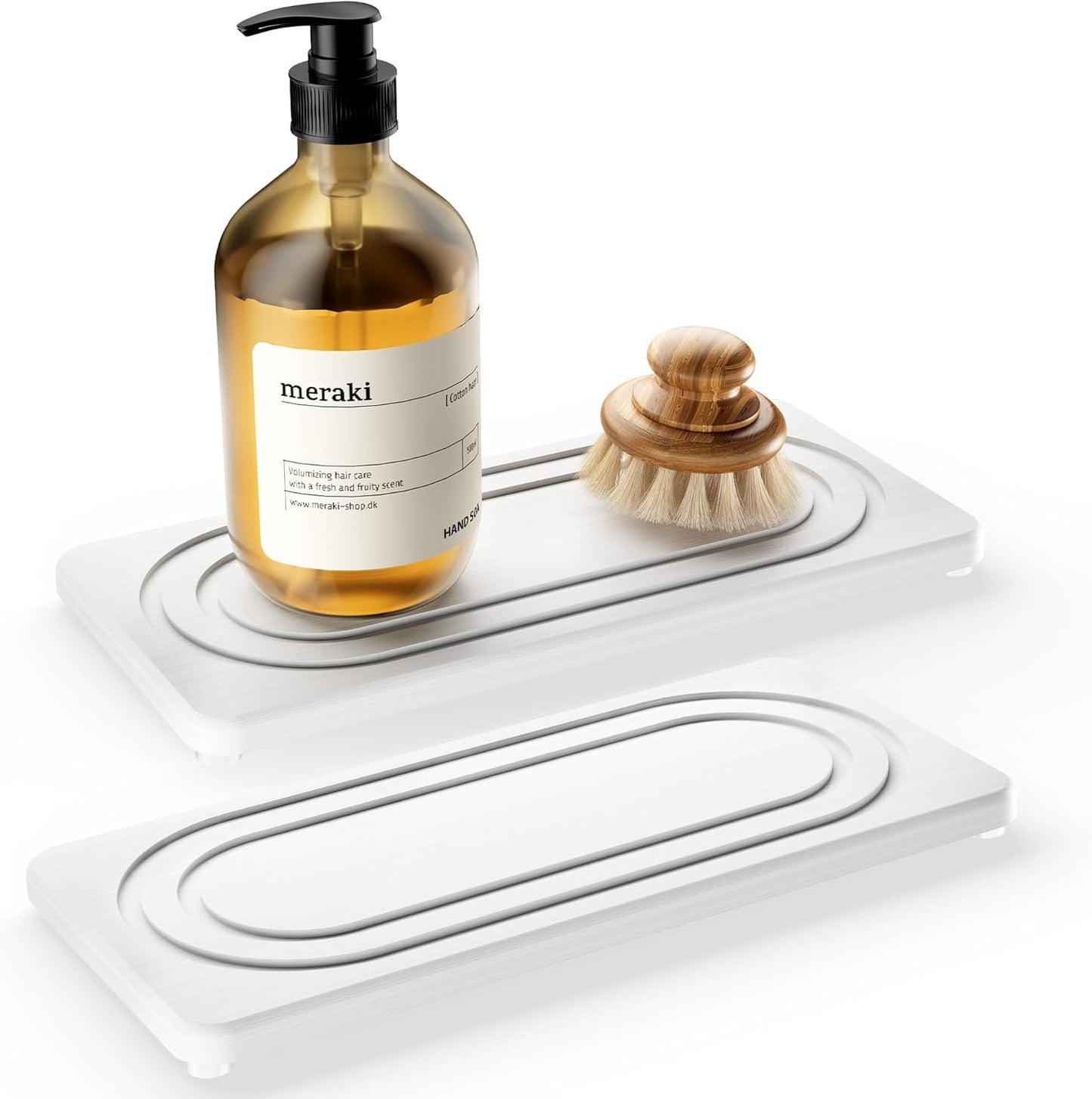 2 PCS Water Absorbing Stone Tray for Sink, Quick Drying Diatomite Bathroom Tray Countertop, Stone Drying Mat for Kitchen Counter Faucet, Soap Dish Dispenser Vanity Organizer, White-B-8.3" x 4"