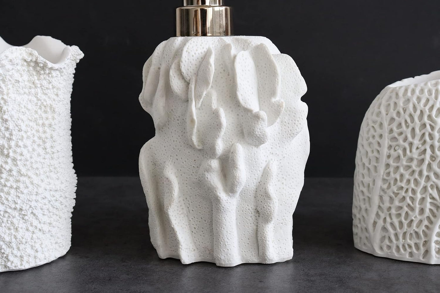 Hymmah Bathroom Accessories Set,Coral Seashell Design Toothbrush Holder,Farmhouse Bathroom Decor,4 Pcs Resin Gift Set Apartment Necessities, Contain Toothbrush Cup,Soap Dispenser,Soap Dish,Tumbler