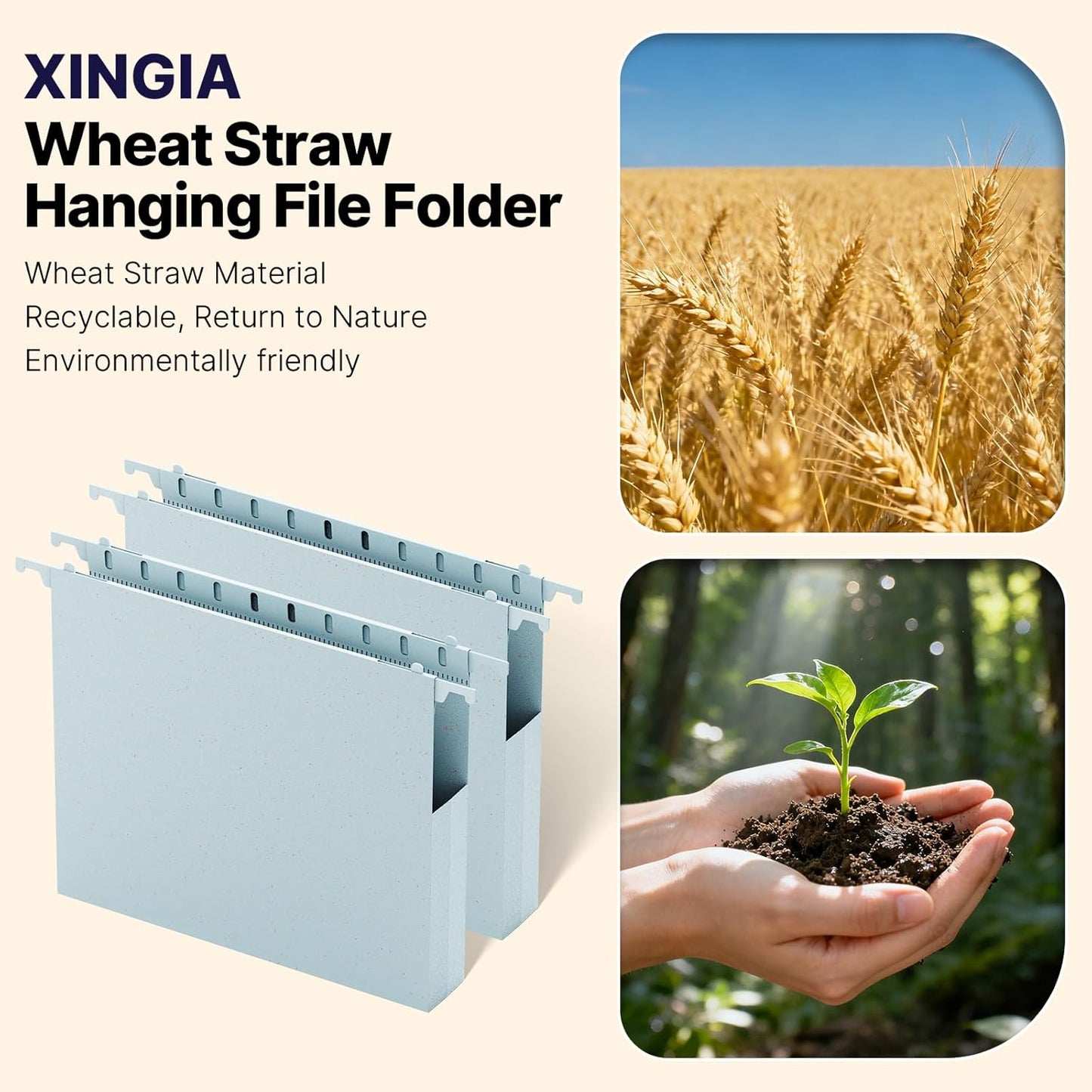 Extra Capacity Hanging File Folder Letter Size,12 Pack Heavy Duty 1 Inch Expansion Filing Cabinet Folders,Wheat Straw Plastic Hang Folder, Reinforced Hanging File Organizer(Morandi Blue)