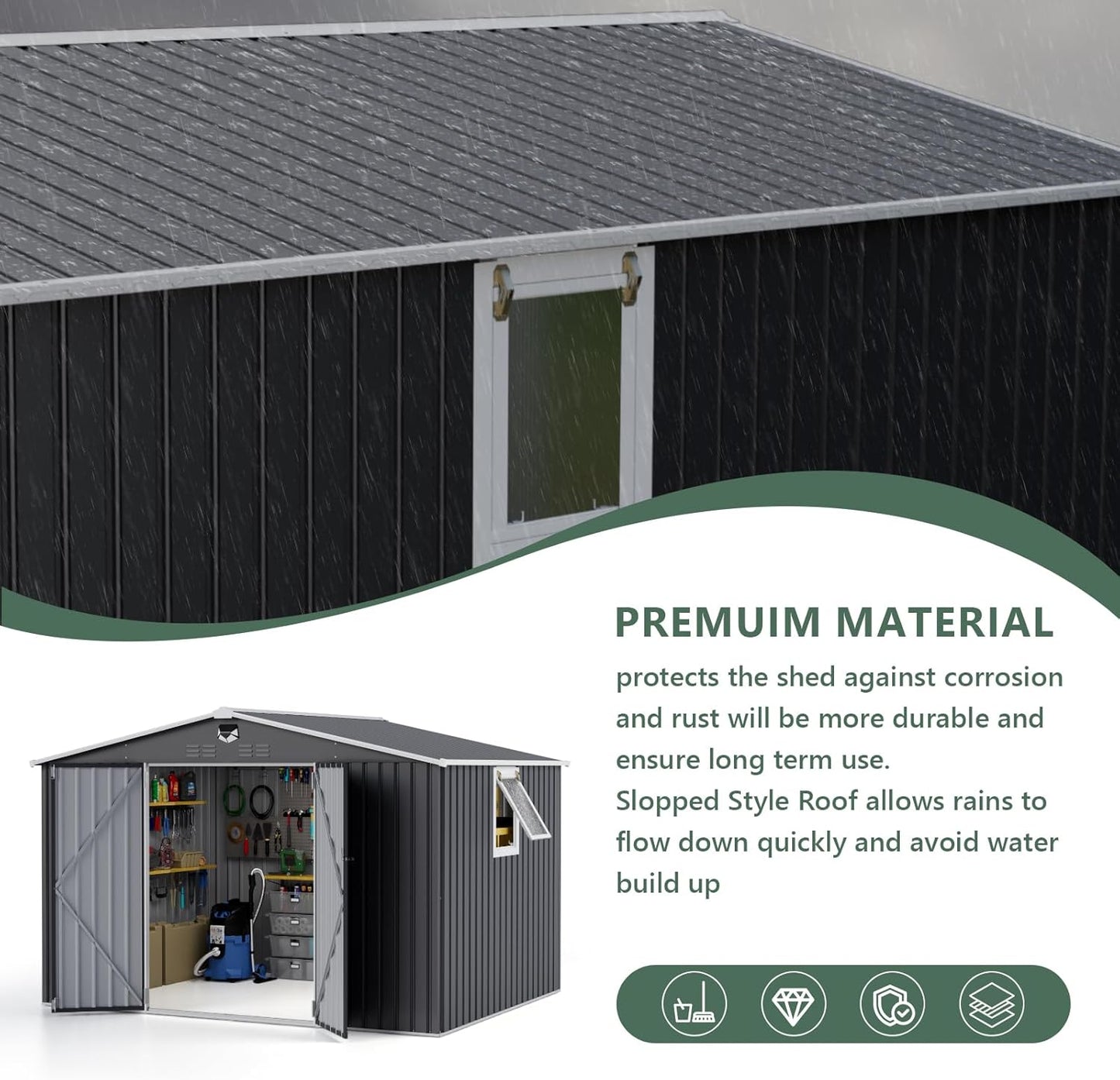 10x8 FT Metal Storage Shed,Outdoor Storage Building with Lockable Doors & 1 Vented Clear Window,Large Backyard Sheds,Waterproof Outside Storage Sheds