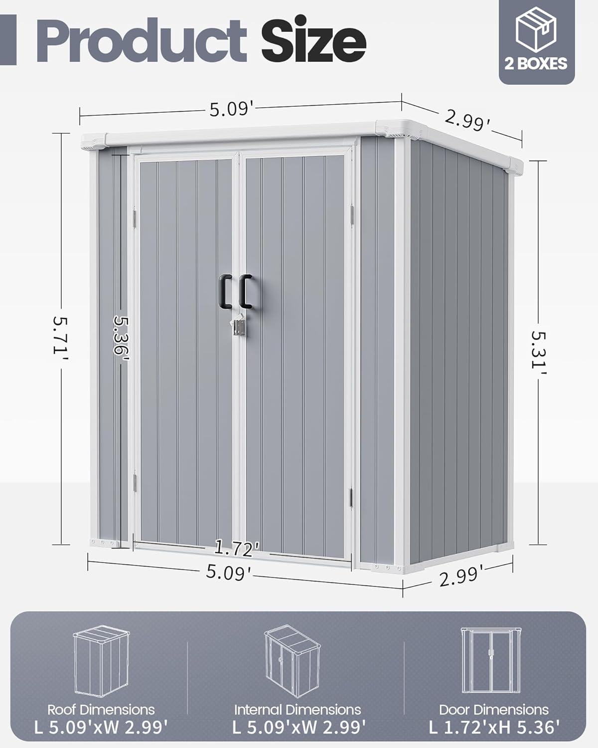 5x3 Resin Garden Sheds & Outdoor Storage on Clearance, Weather-Resistant Plastic Shed with Floor and Lockable Door for Garden Tools, Lawn Mower, Bike, Backyard Organization, Aritic Light Grey