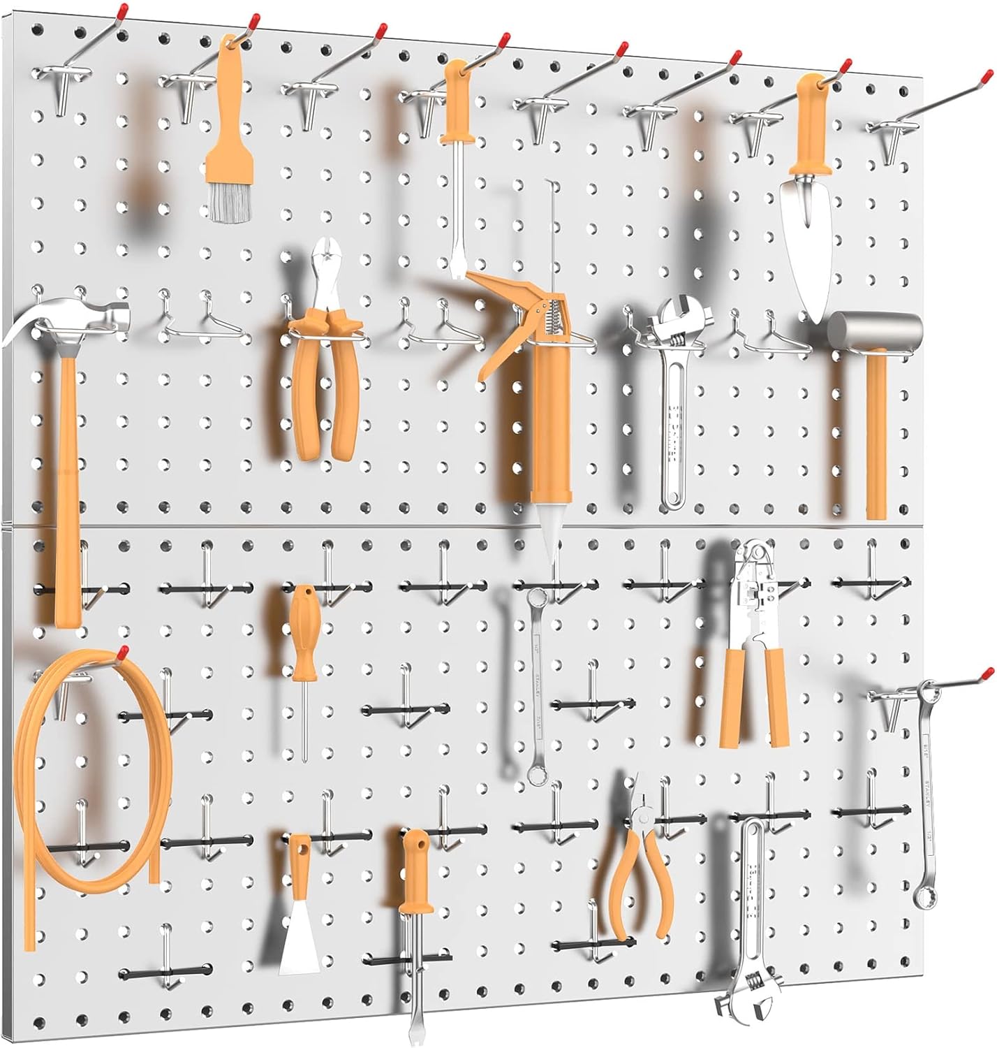 TORACK Metal Pegboard Wall Tool Organizer 24" x 24" or 12" x 48", 70 PCS Tools Storage Pegboard for Garage Peg Board Tool Organizer Board with Hooks for Workbench(Grey)