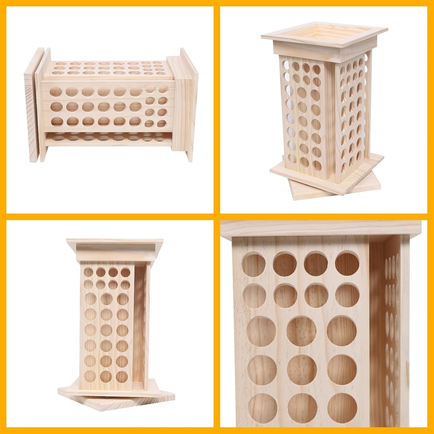 104-Hole Wooden Essential Oil Display Rack, 8 Tiers Rotating Pine Organizer for Home, Beauty Salon, Perfume Store, Hold 5ml & 15ml Bottles, Space-Saving Countertop Holder, Easy Access, 9.44*15.74in