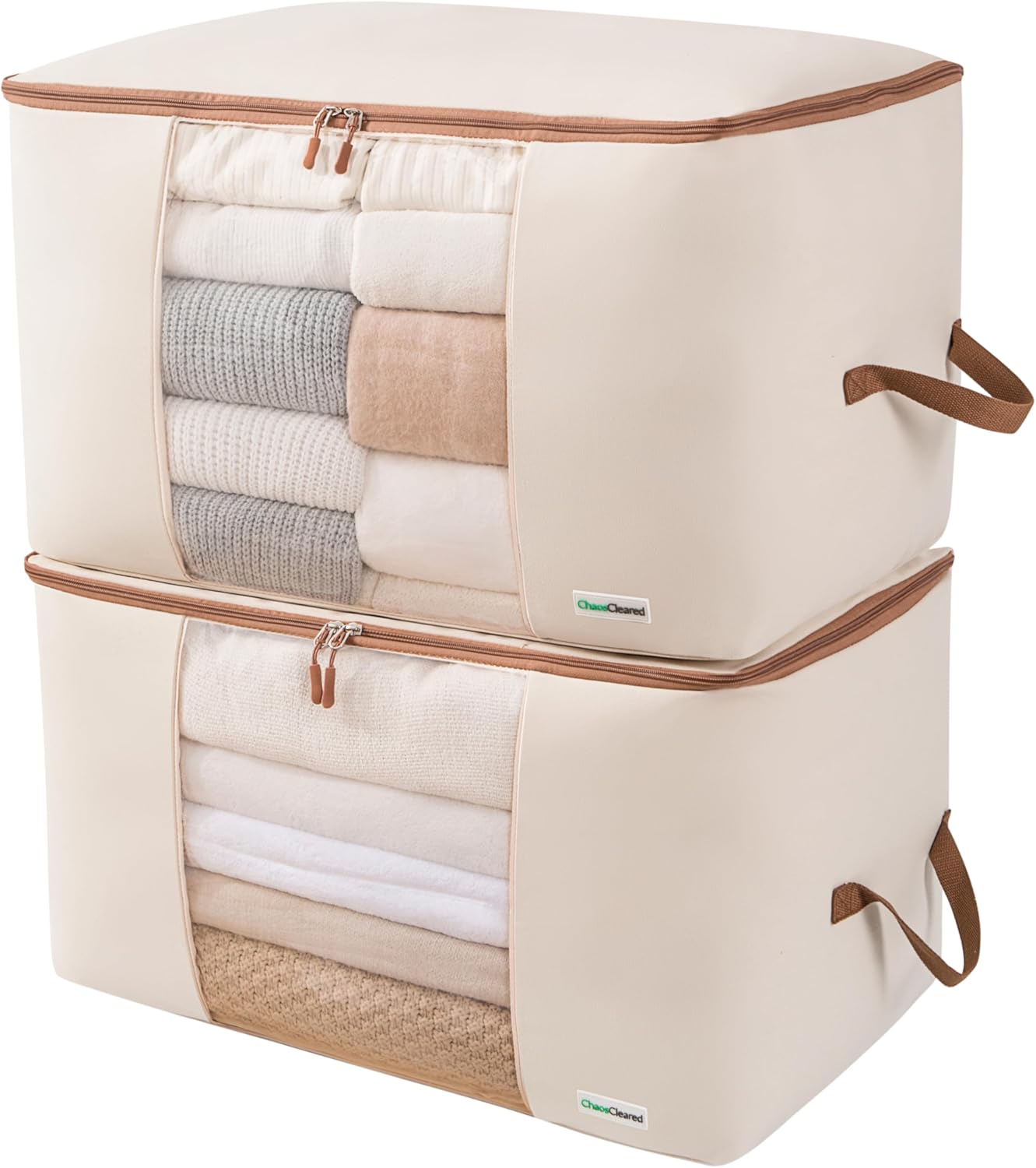 Canvas Comforter Storage Bags 2 Pack Folding Organizer bag for King/Queen Comforters, Pillows, Blankets, Bedding/Quilt, Blanket, Duvet, Mothproof Space Saver; Large Collapsible Organizers, 24"x14"x14"