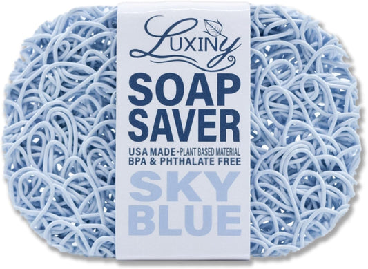 Soap Savers for Bar Soap & Shampoo Bar Holder, American Made by Luxiny, Lifts Soap in Soap Dishes & Shower Soap Holders – Bars & Soap Lasts Longer - Made from Plant Based Material (Sky Blue)
