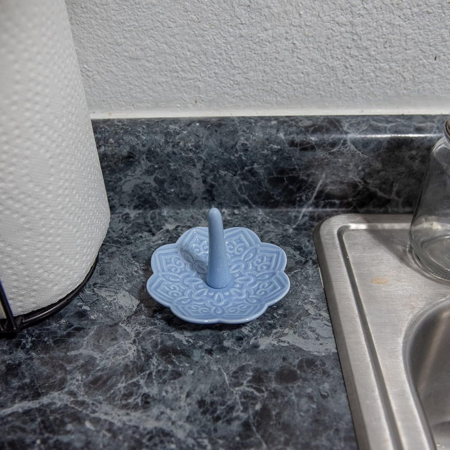 Ceramic Blue Mandala Ring Holder Decorative Jewelry Holder/Trinket Tray Engagement Christmas Wedding Birthday Gifts for Women