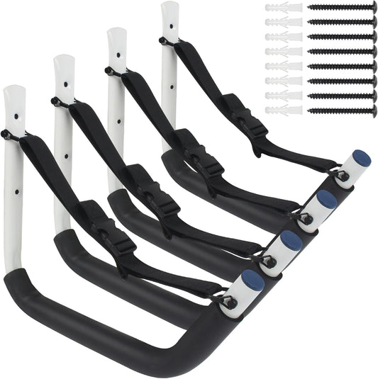 Kayak Storage Rack,Kayak Rack for Garage,Kayak Wall Mount Kayak Wall Rack with Nylon Straps,Heavy Duty Kayak Hanger Kayak Hook Suitable for Kayaks and SUP Paddle Board(4Pack,6 Colors)