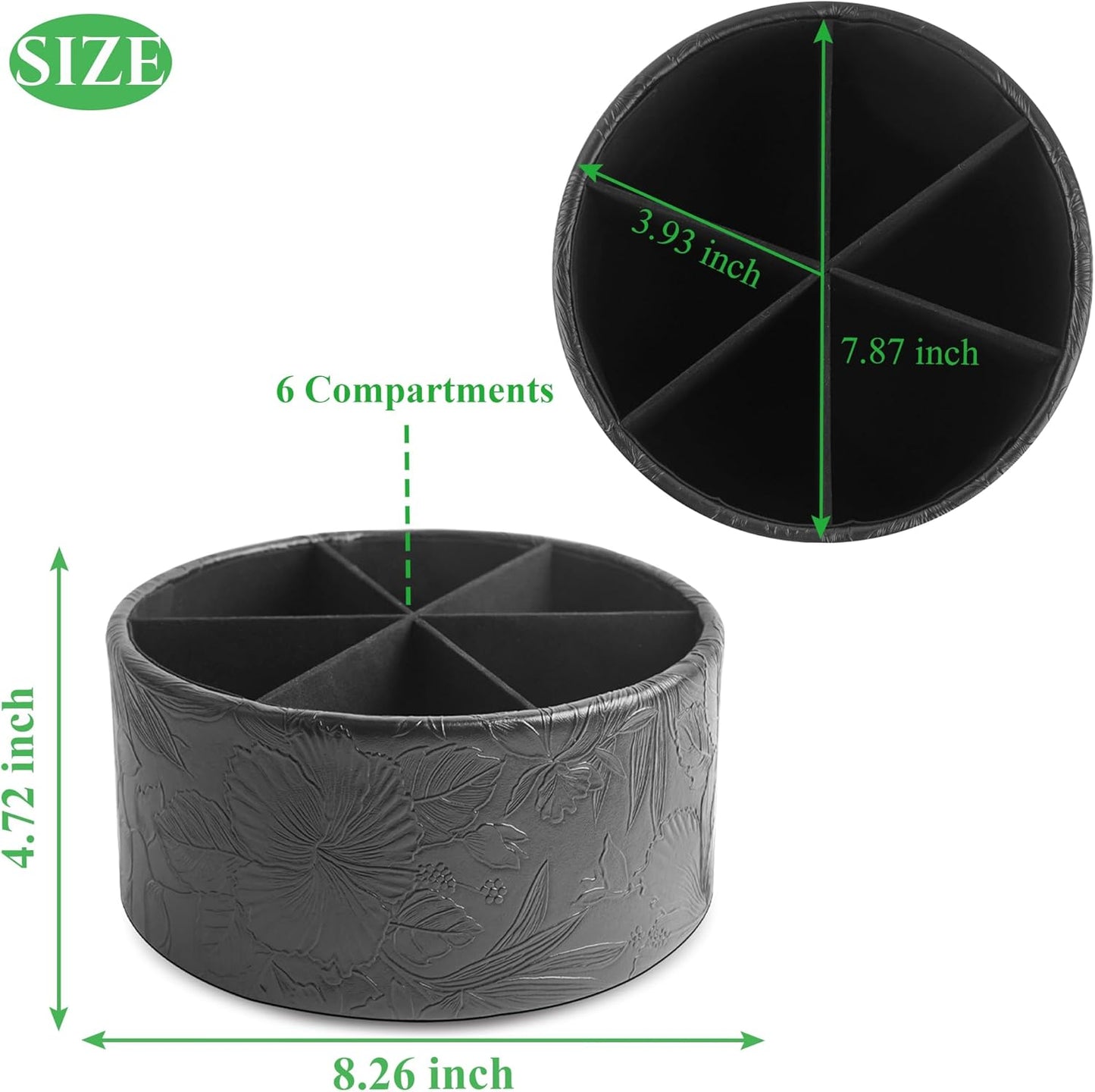lizimandu Remote Control Holder, 360°Spinning PU Leather Desk TV Remote Caddy,Desk Storage Box Room Accessories for Controller, Media,Mail,Calculator, Mobile Phone,Pencil(1B-Carved Black)