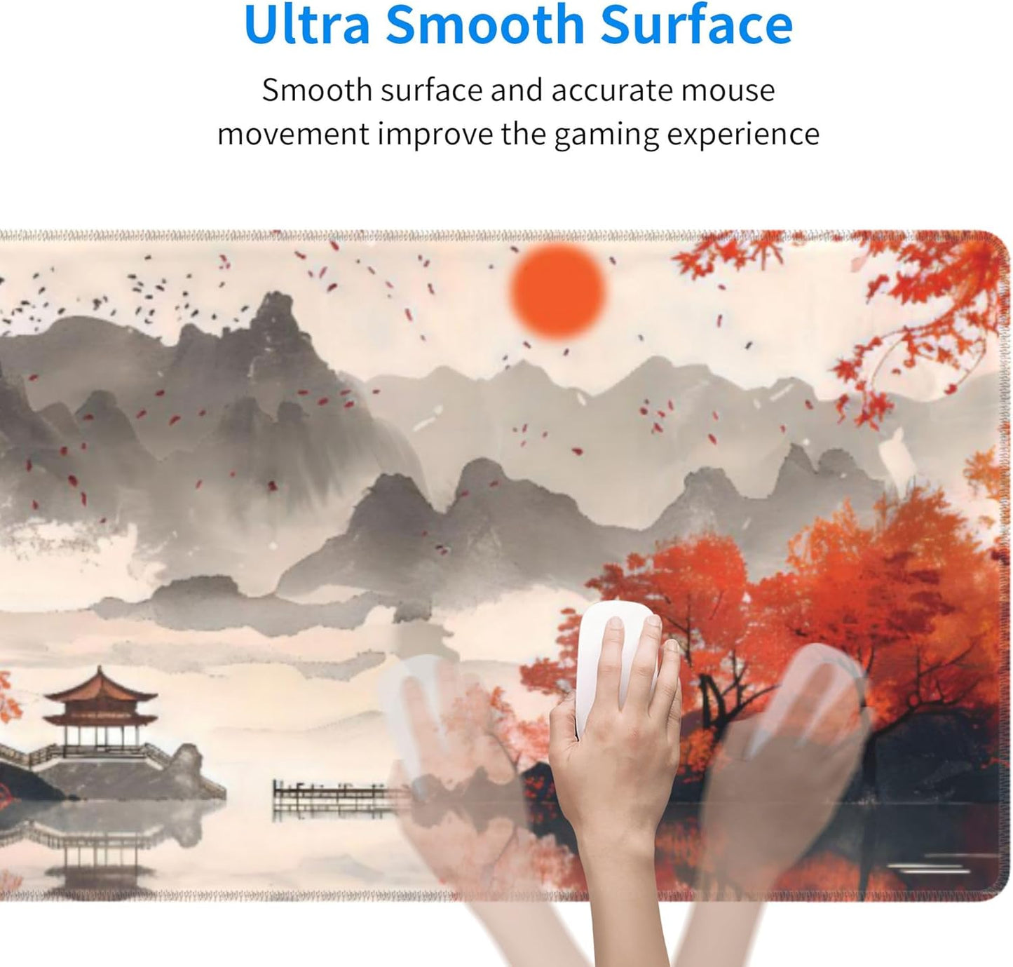 Autumn Landscape Ink Painting Large Mouse Pad, Japanese Anime Gaming Desk Mat, XL Keyboard Desk Pad Mat for Desktop, 31.5"x11.8" Non-Slip Base Big Mousepad with Stitched Edges