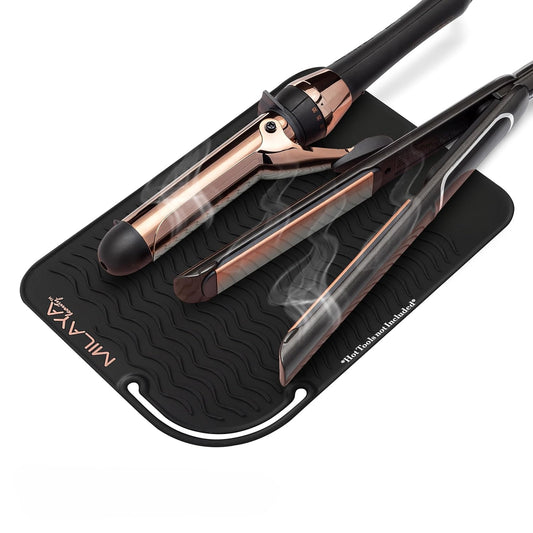 Vanity Accessories Heat Resistant Mat – Silicone Flat Iron & Curling Iron Holder, Non-Slip Vanity Mat & Hot Tool Mat for Home, Salon, or Travel Use