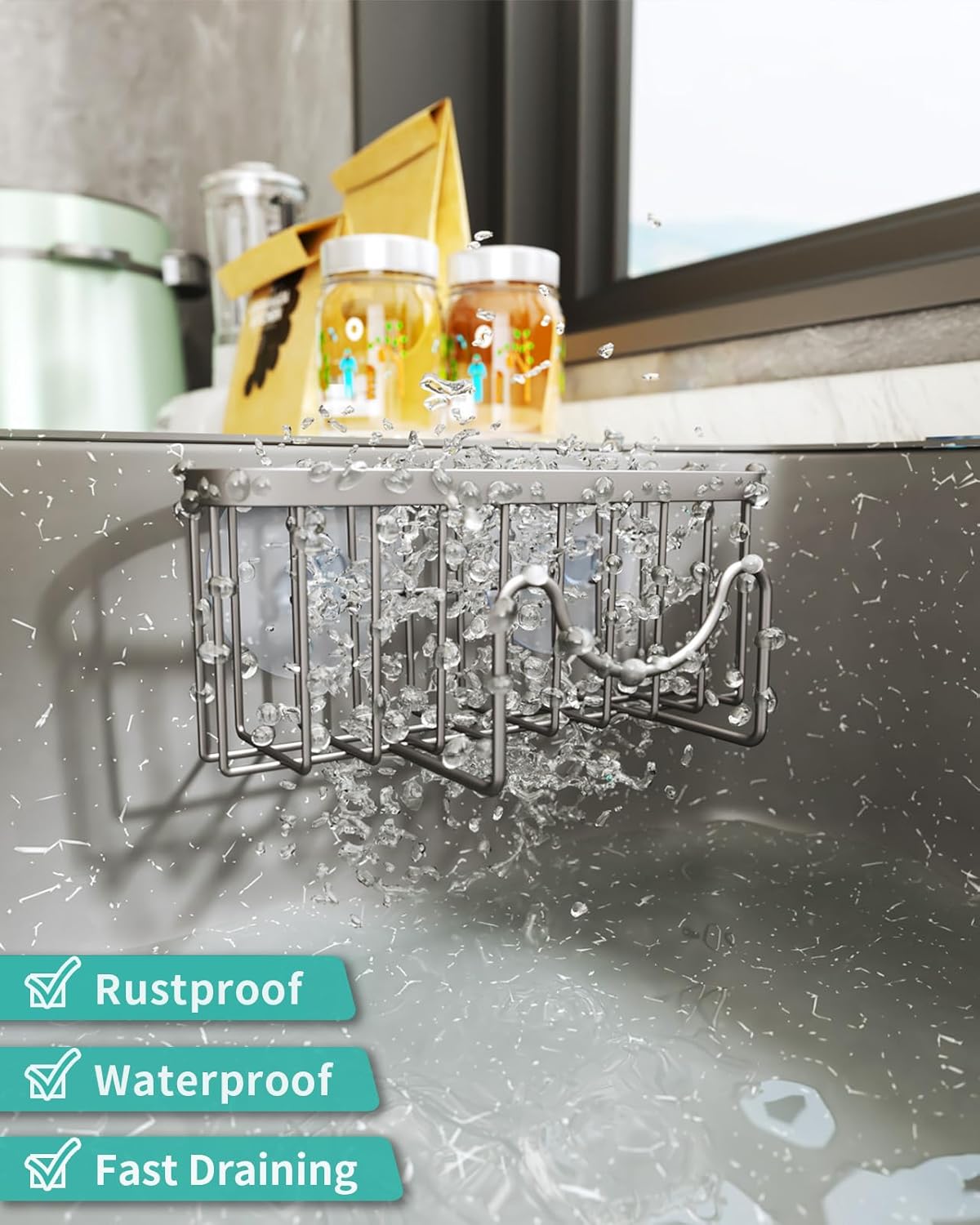 HapiRm Kitchen Sponge Holder for Sink - 2 Installation Methods Kitchen Sink Caddy Organizer with Unique M-Shaped, Rustproof Stainless Steel Sponge Caddy - Brushed Nickel (Large)