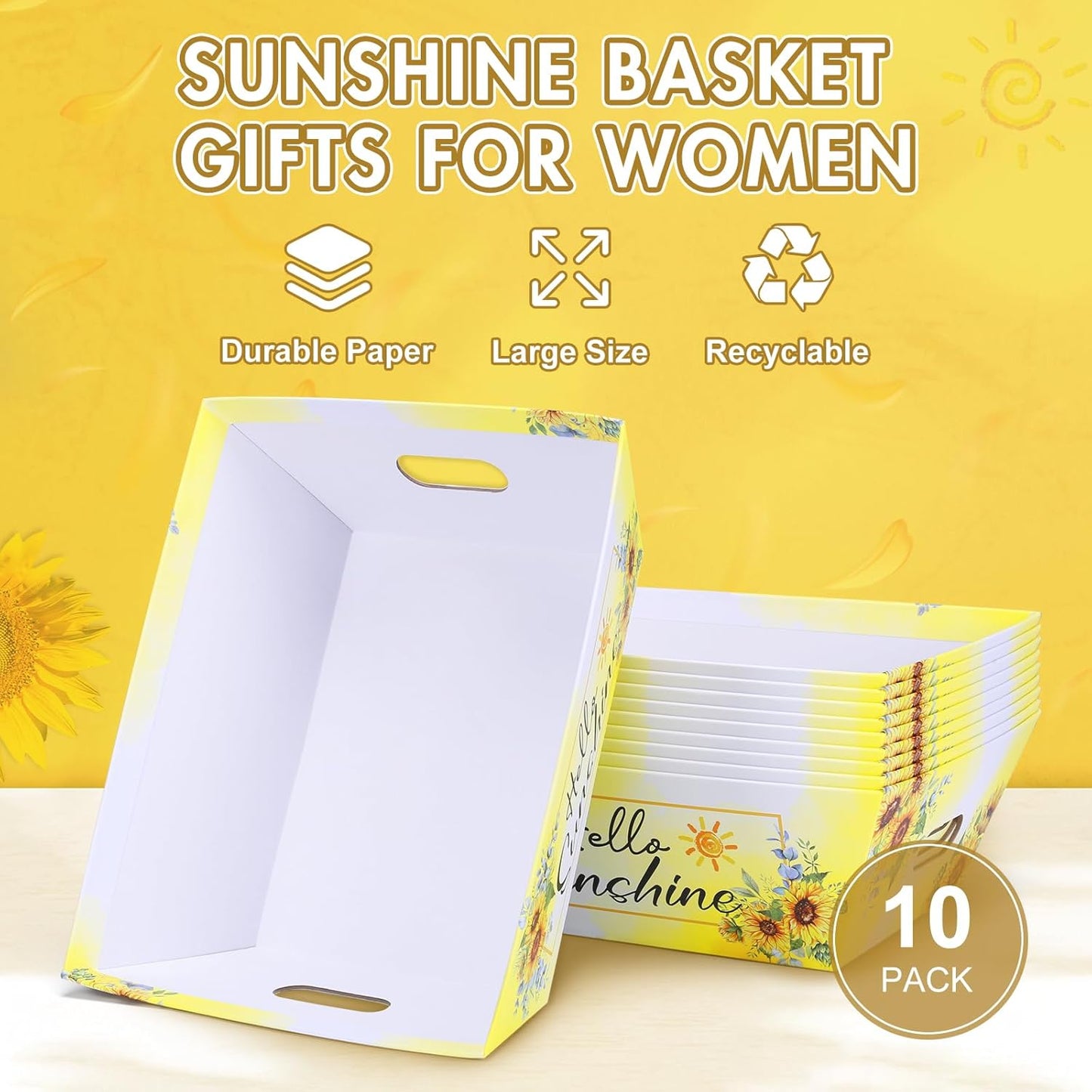 AFOROEOA 10PACK Sunshine Baskets for Gifts Empty, 10x12” Gift Baskets for Women Empty 10 Bows 10 Bags, Empty Gift Basket for Women Mother's Day Thanksgiving Christmas Easter Teacher Appreciation
