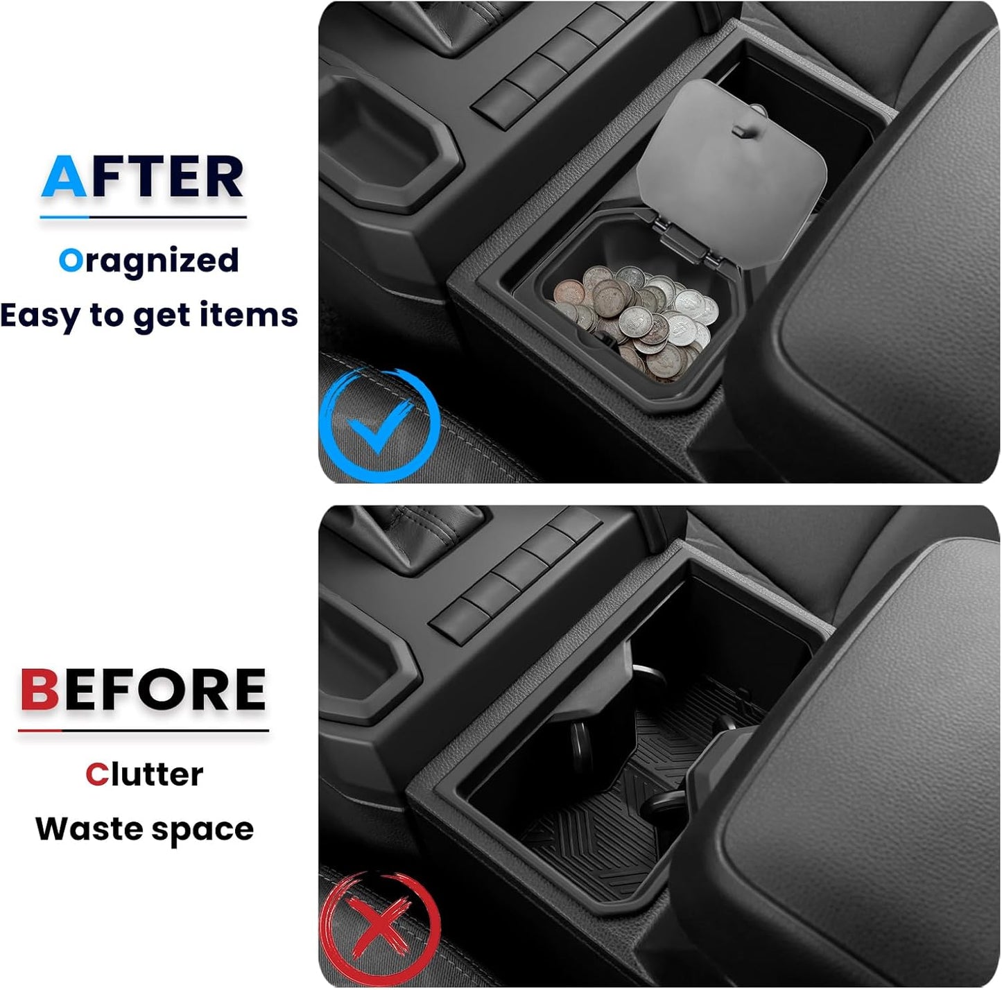 Center Console Coin Holder Organizer Compatible with 2024 2025 2026 Toyota Tacoma/ 2025 2026 Toyota 4Runner Storage Box Insert for Cup Holder Interior Accessories