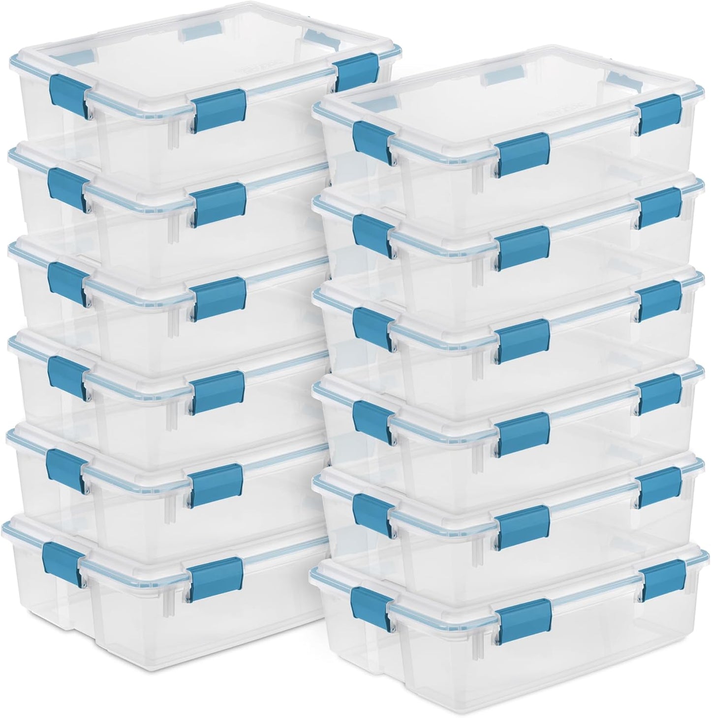 Sterilite 12-Pack Gasket Box, Weather-Resistant Storage Bins with Latching Lids, 37 Quart - Heavy-Duty Organizing Containers for Closet, Bathroom, and Office