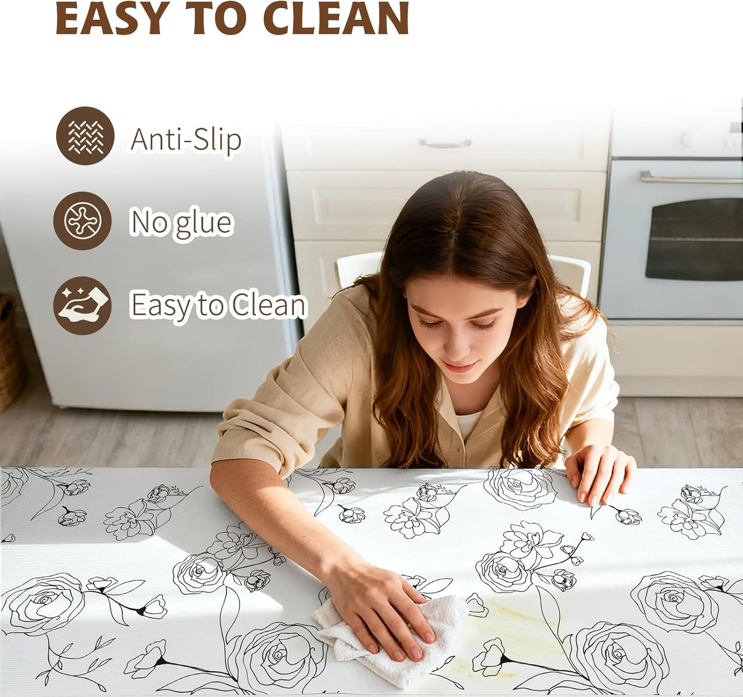 Shelf Liners for Kitchen Cabinets 17in x 20FT Non Adhesive Drawer Liner Black and White Floral Thickened Shelf Liner Paper Strong Non-Slip Easy to Clean for Tool Box with Knife and Tape Measure