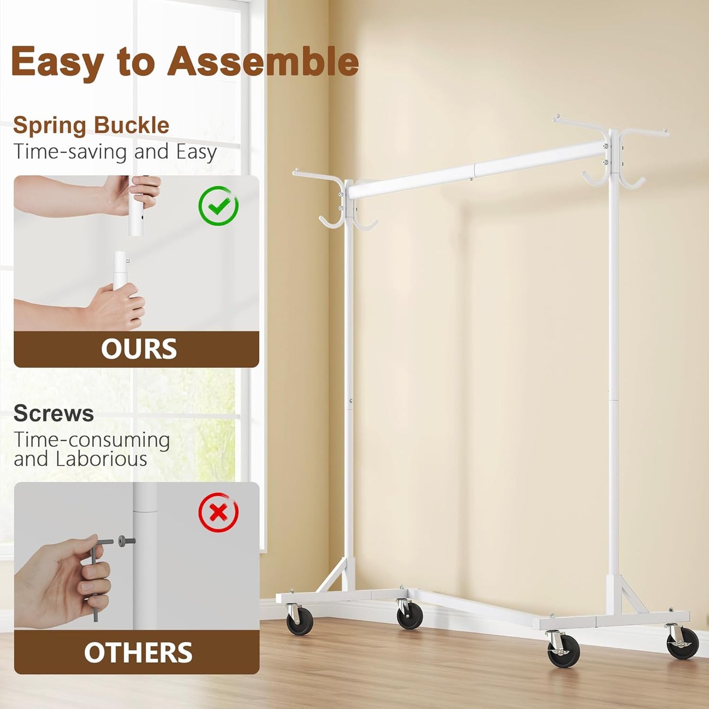 Hoctieon Z Clothes Rack with Cover, Metal Heavy Duty Clothing Rack, Rolling Garment Rack with Wheels, with Dustproof Cover Waterproof Protector, with 2 Durable Zippers, for Hanging Clothes, White