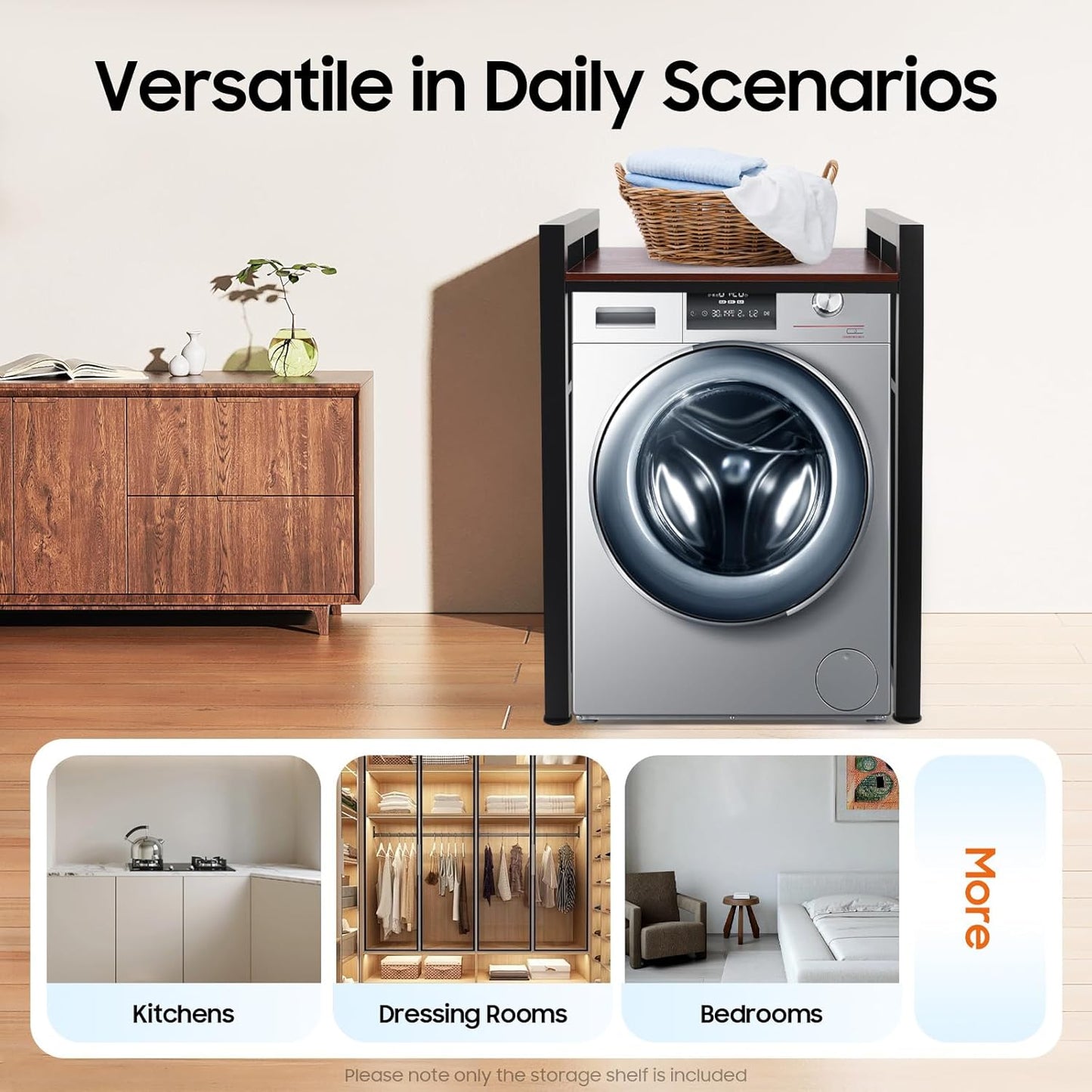 Washer Dryer Stacking Rack Stand, Heavy Duty Washer&Dryer Storage Shelves, Space Saver Stackable Storage Shelf for Laundry Room Apartments Bedrooms (Black, Teak Color)
