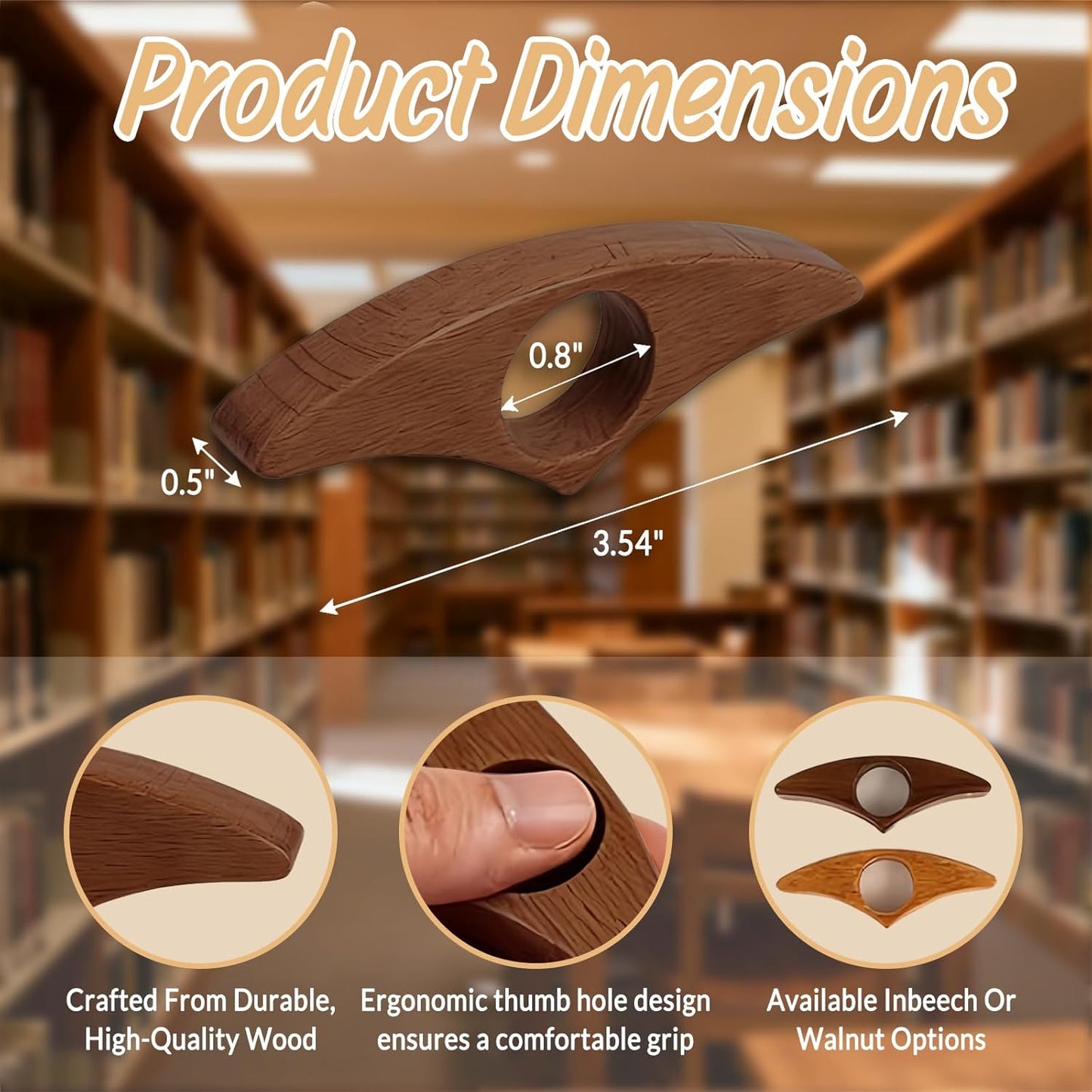 Wooden Book Page Holders for Reading - Thumb Page Holder & Book Opener Holder | Just One More Page Ergonomic Hands-Free Helper - Perfect Gift for Book Lovers & Readers (Walnut Wood 2)