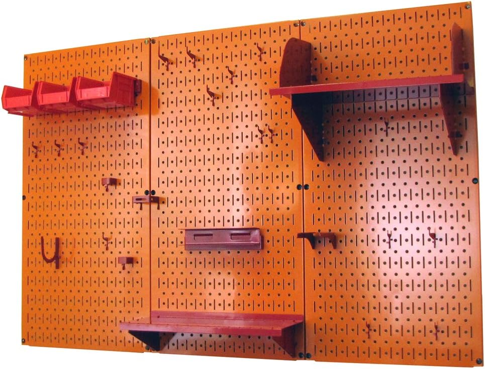 Wall Control Pegboard Organizer 4 ft. Metal Pegboard Standard Tool Storage Kit with Orange Toolboard and Red Accessories