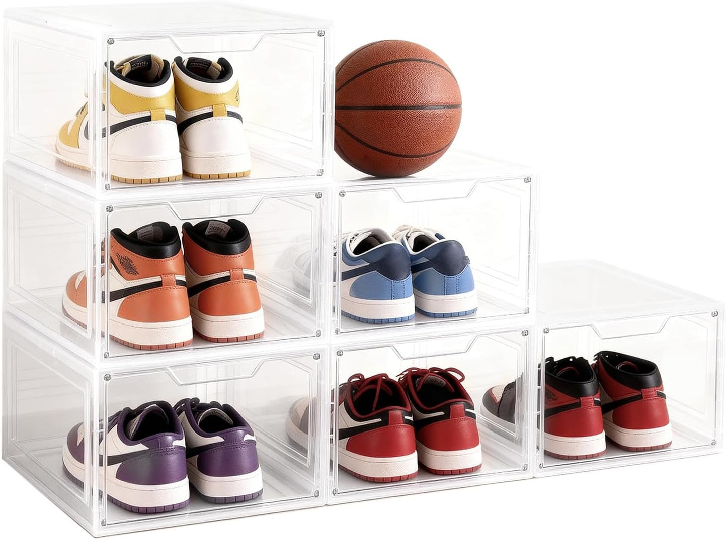 Shoe Boxes Shoe Storage Boxes Display Boxes with Magnetic Doors and Stackable Design, Ideal for Hallways, Under Beds, Wardrobes, and Living Rooms (Magnetic Door-Clear, 6 Pack)