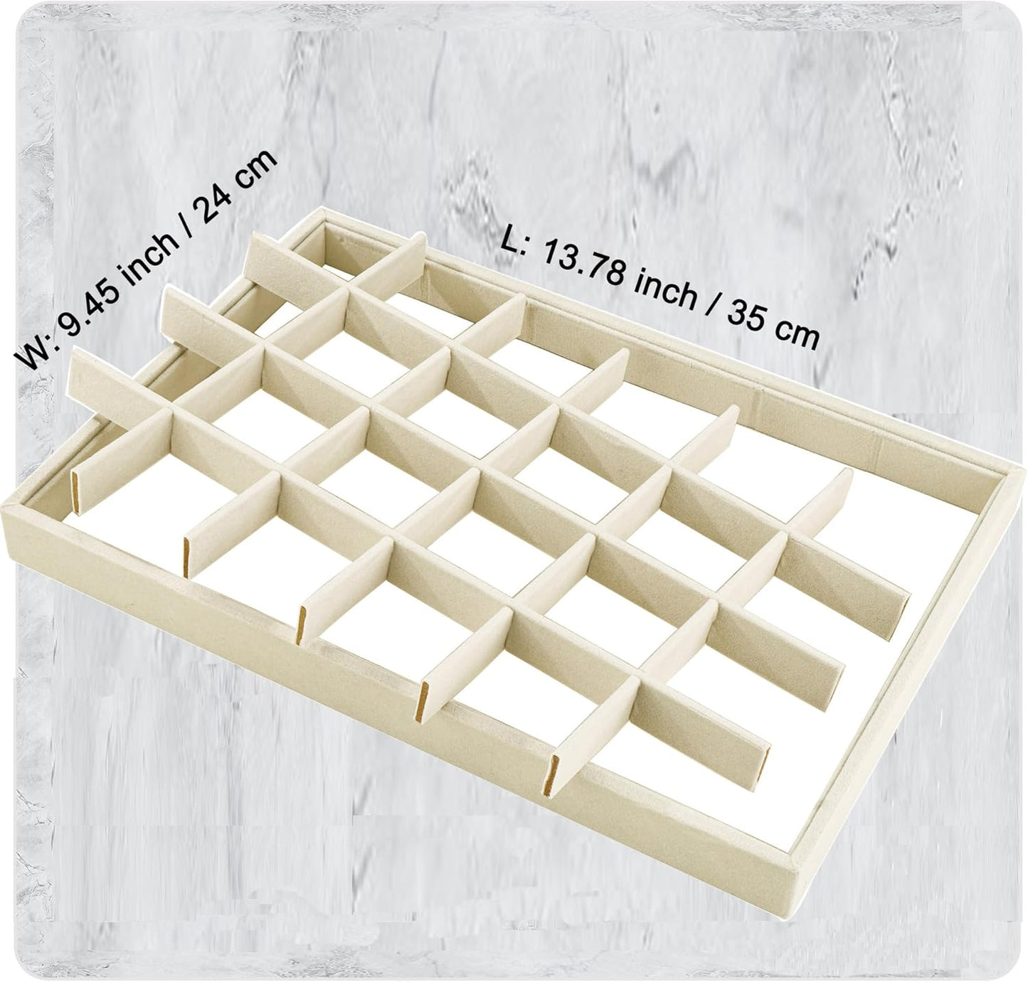 Mornajina 24 Grids Stackable Jewelry Tray Organizer with Removable Dividers, Velvet Jewelry Display Tray for Earrings Necklaces Bracelet Rings Display Showcase - Light Khaki