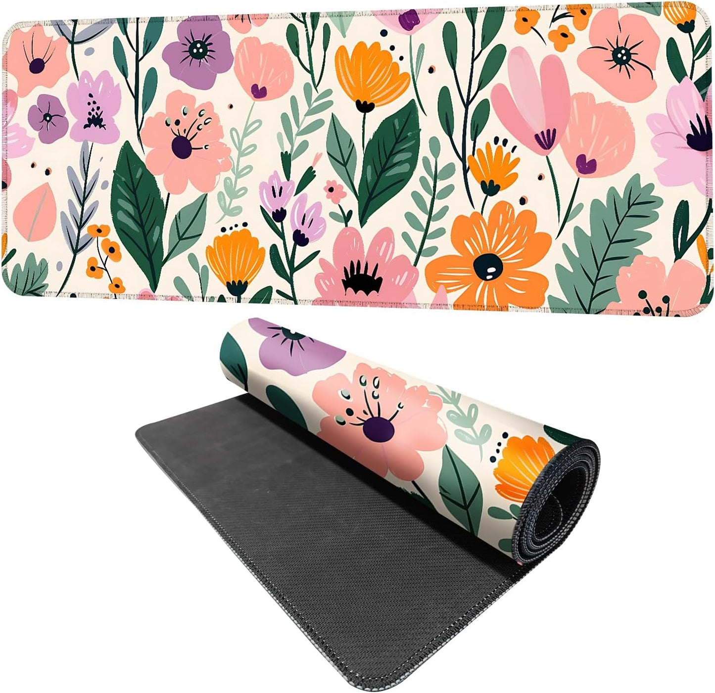 Floral Mouse Pad XXL – Large Extended Desk Mat with Cute Hand-Drawn Flowers,Non-Slip Mousepad for Office, School, Workstation, Gift for Women & Teens, 31.5 x 11.8 in