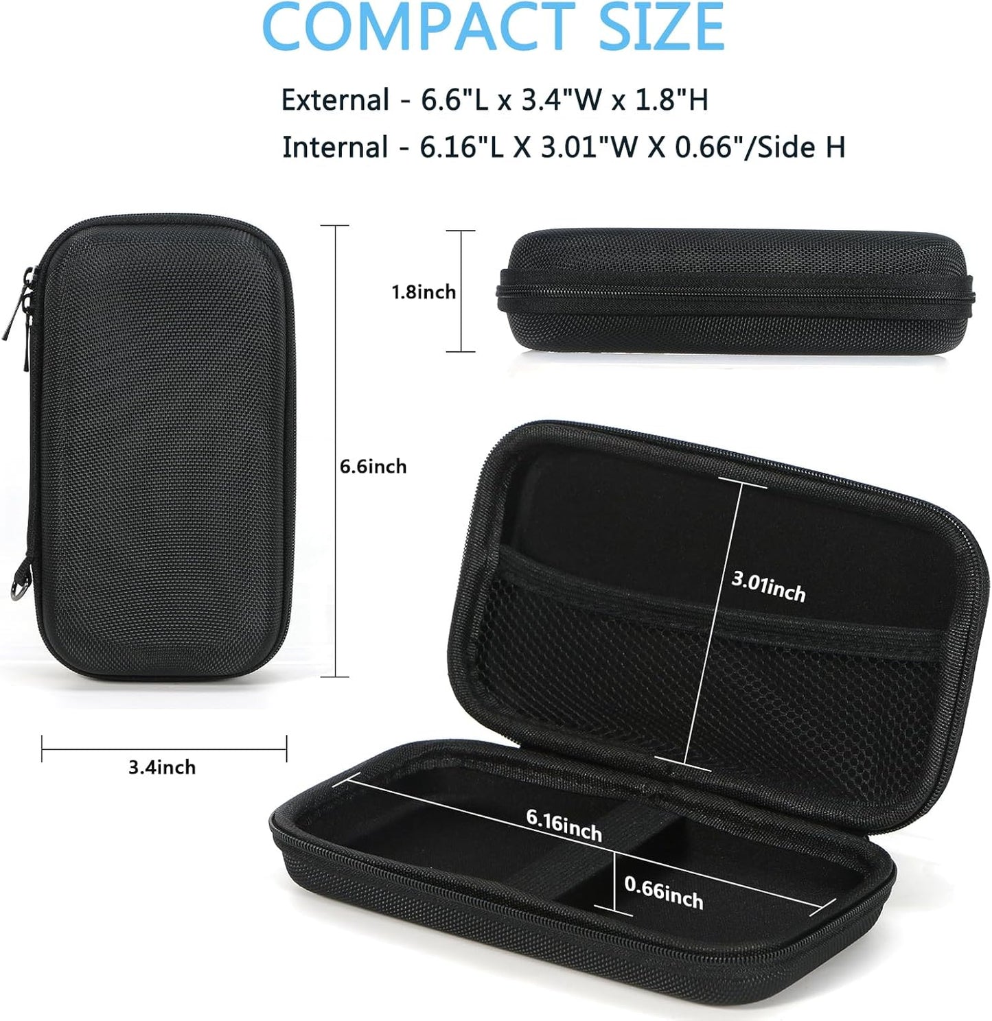 GLCON Portable Protection Hard EVA Case for External Battery,Cell Phone,GPS,Hard Drive,USB Charging Cable,Carrying Bag Mesh Inner Pocket,Zipper Enclosure,Universal Travel Pouch Bag