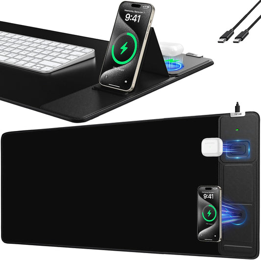 Mouse Pad, Office Desk Mat, Large Gaming Mousepad with Superior Micro-Weave Cloth, XXL Desk Pad with Stitched Edges, Non-Slip Writing Pad for Gamer, Laptop, Work & Home (Black Charging On The Right)