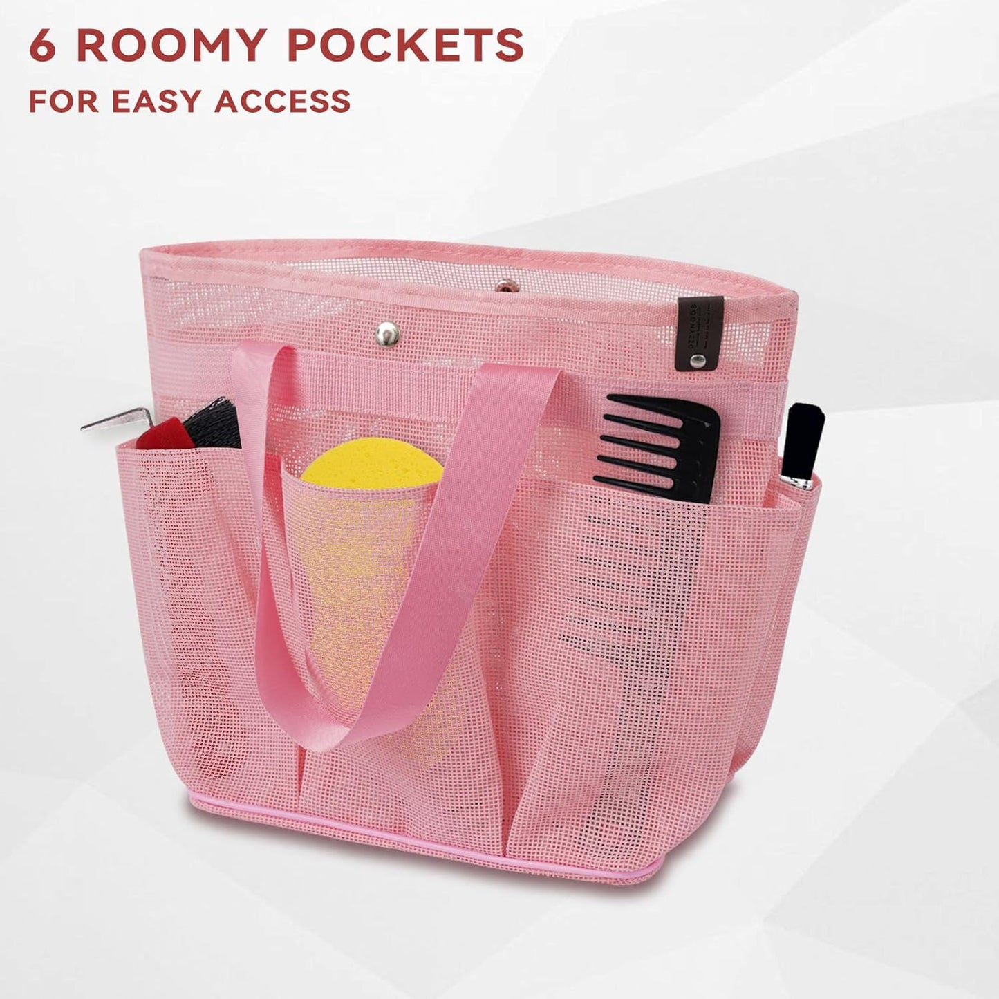 Mesh Horse Grooming Tote Bag Breathable Waterproof, 6 Pockets Horse Grooming Kit Tool Bags, Horse Cleaning Caddy Box for Cleaning Supplies, Pet Grooming Organizer for Horse Cow Cats, Pink