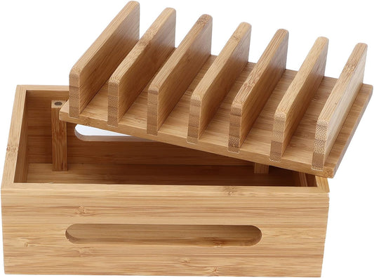 GLOGLOW Household Furniture Storage Organizer for Tablet and Mobile Devices with Smooth Polished Surface, Durable Retro Design for Home Office Living Room Study Wood Phone Stand, Stylish